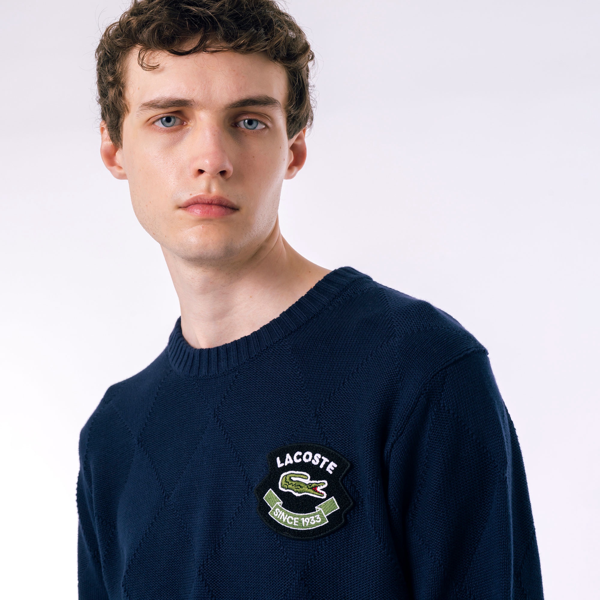 トーナルアーガイルコットンニットセーター