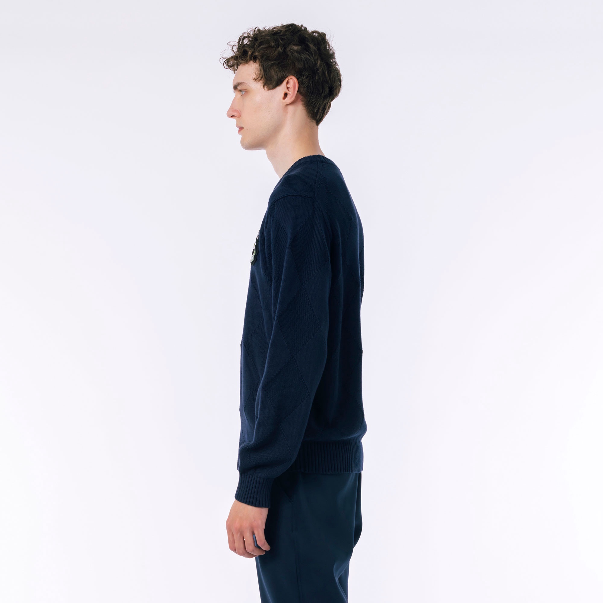 トーナルアーガイルコットンニットセーター