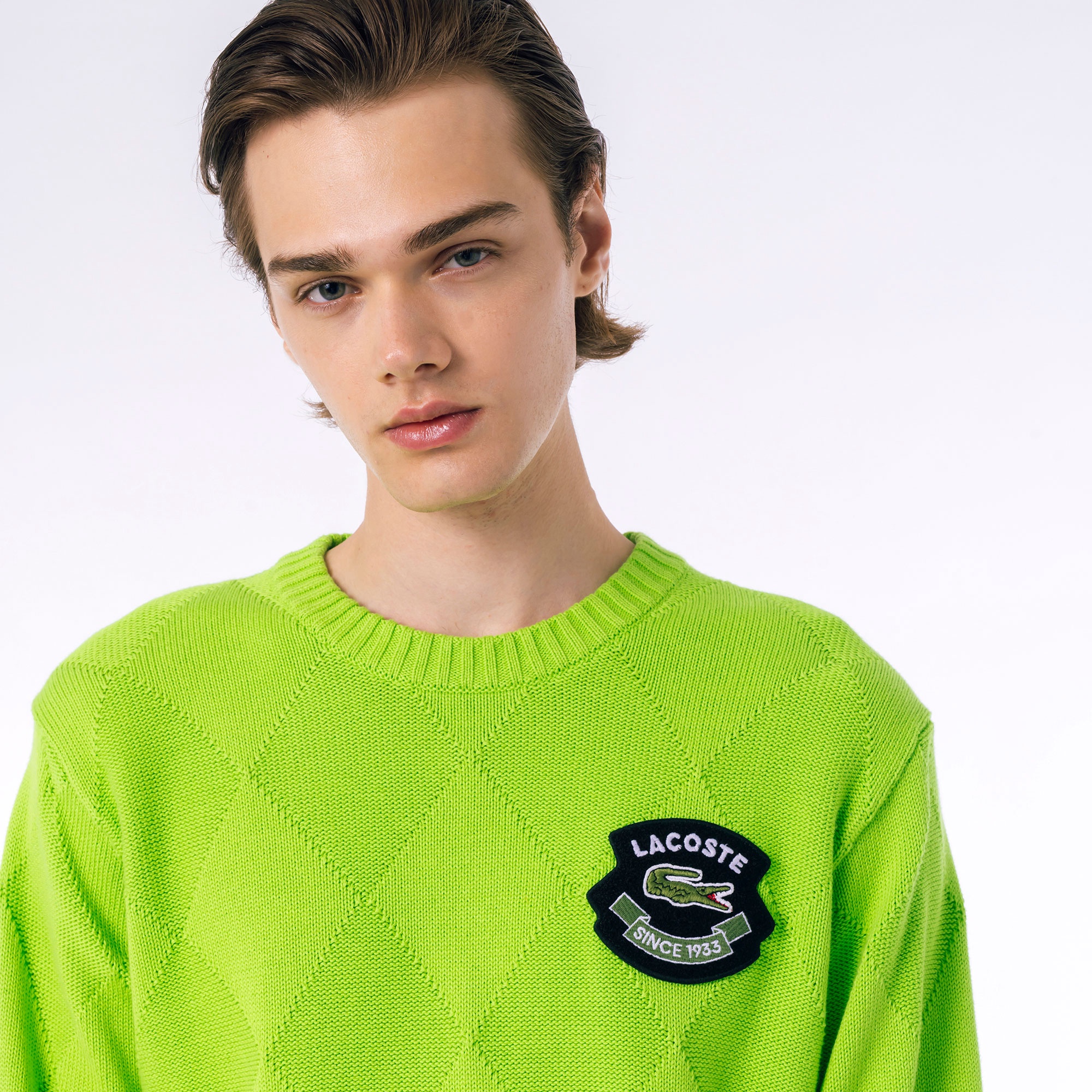 トーナルアーガイルコットンニットセーター