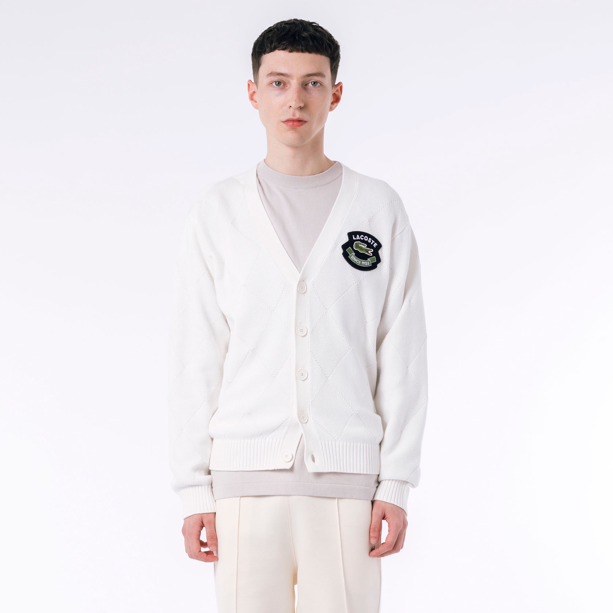 トーナルアーガイルVネックコットンニットセーター