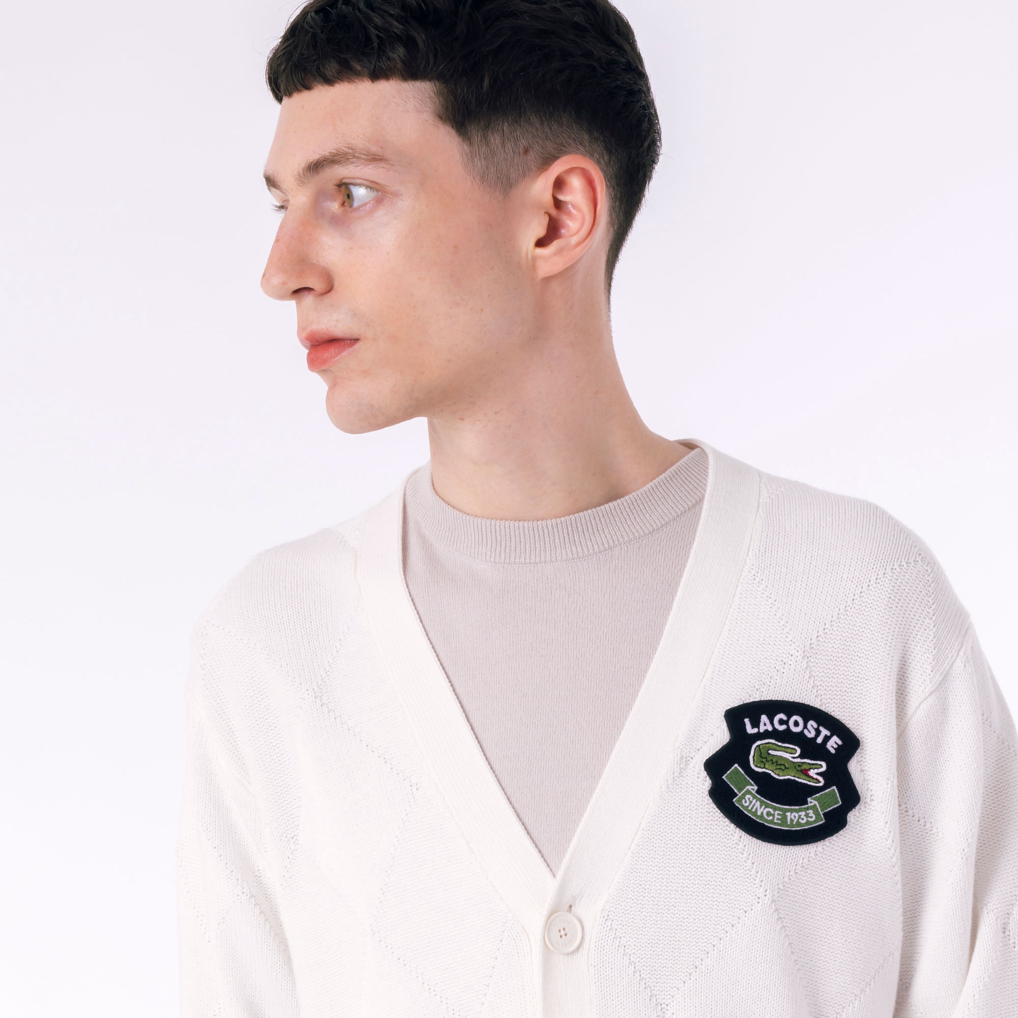 トーナルアーガイルVネックコットンニットセーター