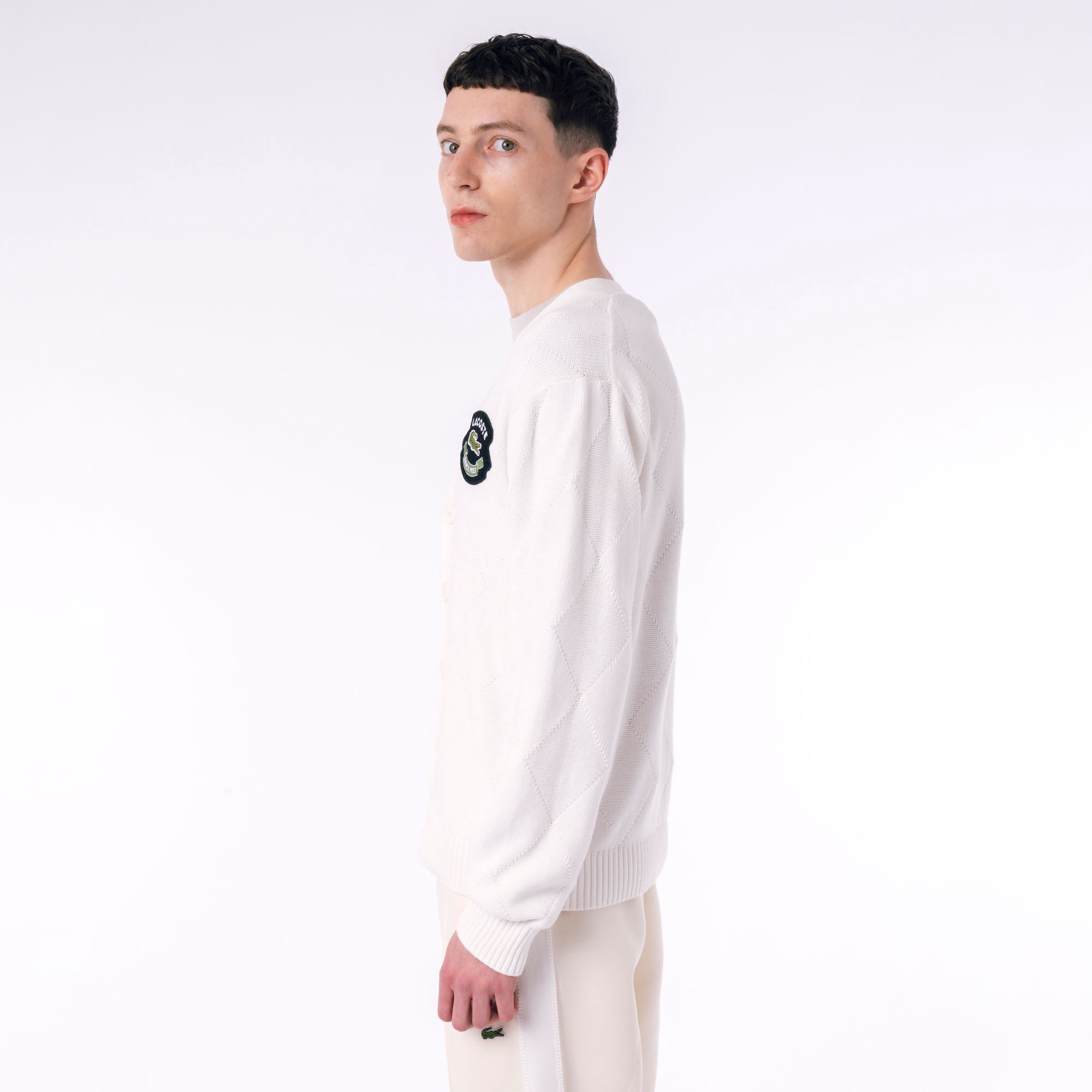 トーナルアーガイルVネックコットンニットセーター