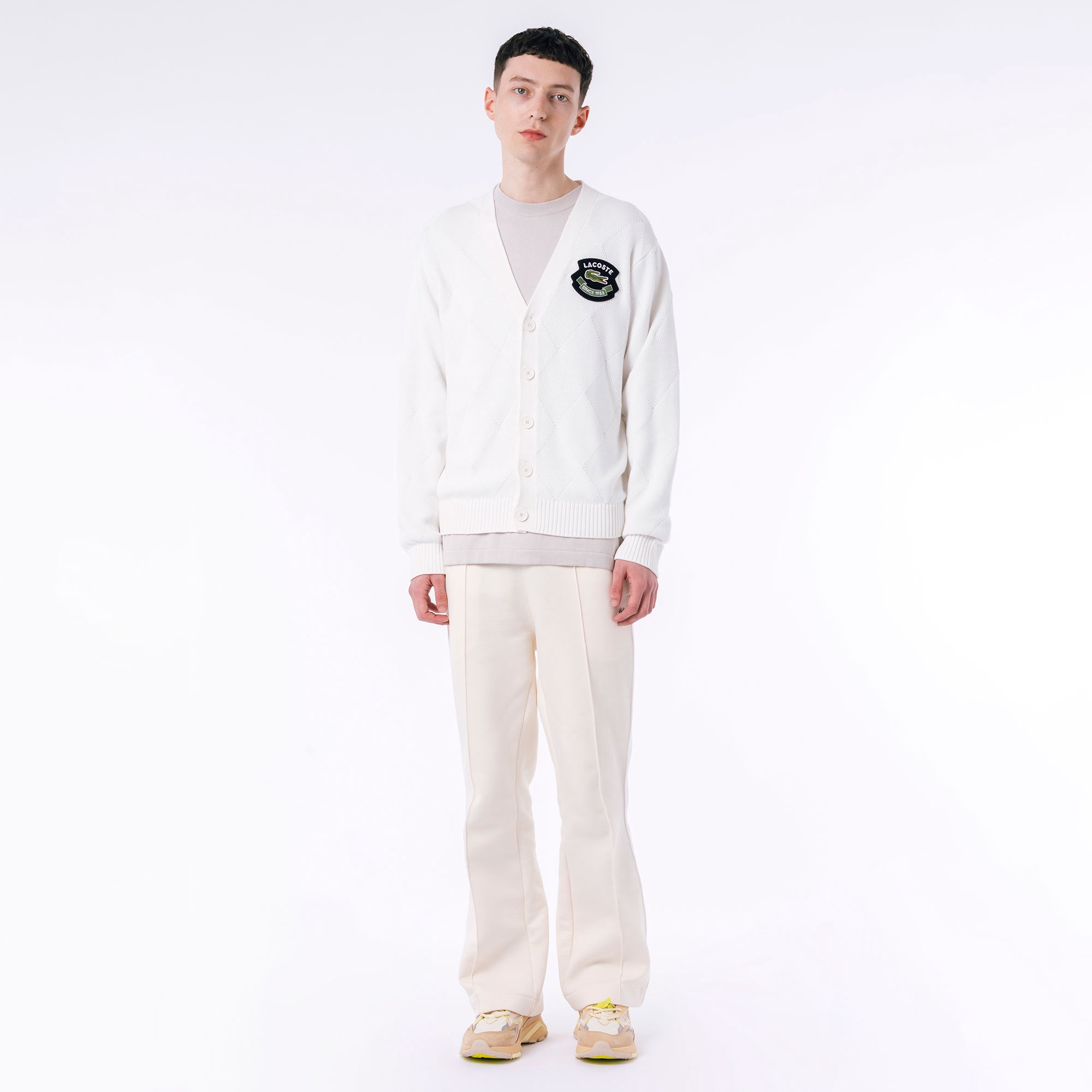 トーナルアーガイルVネックコットンニットセーター