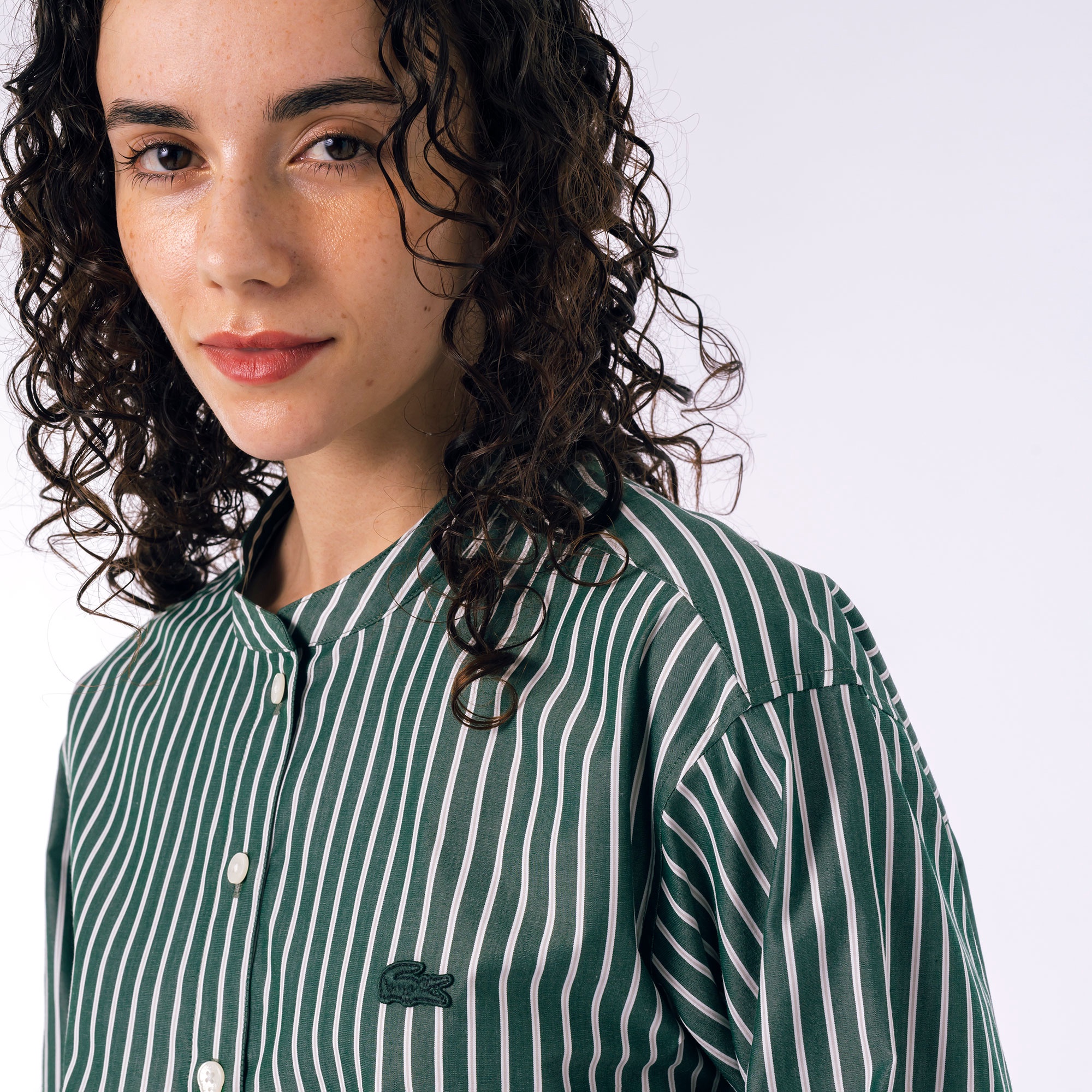 マルチストライプバンドカラーシャツ