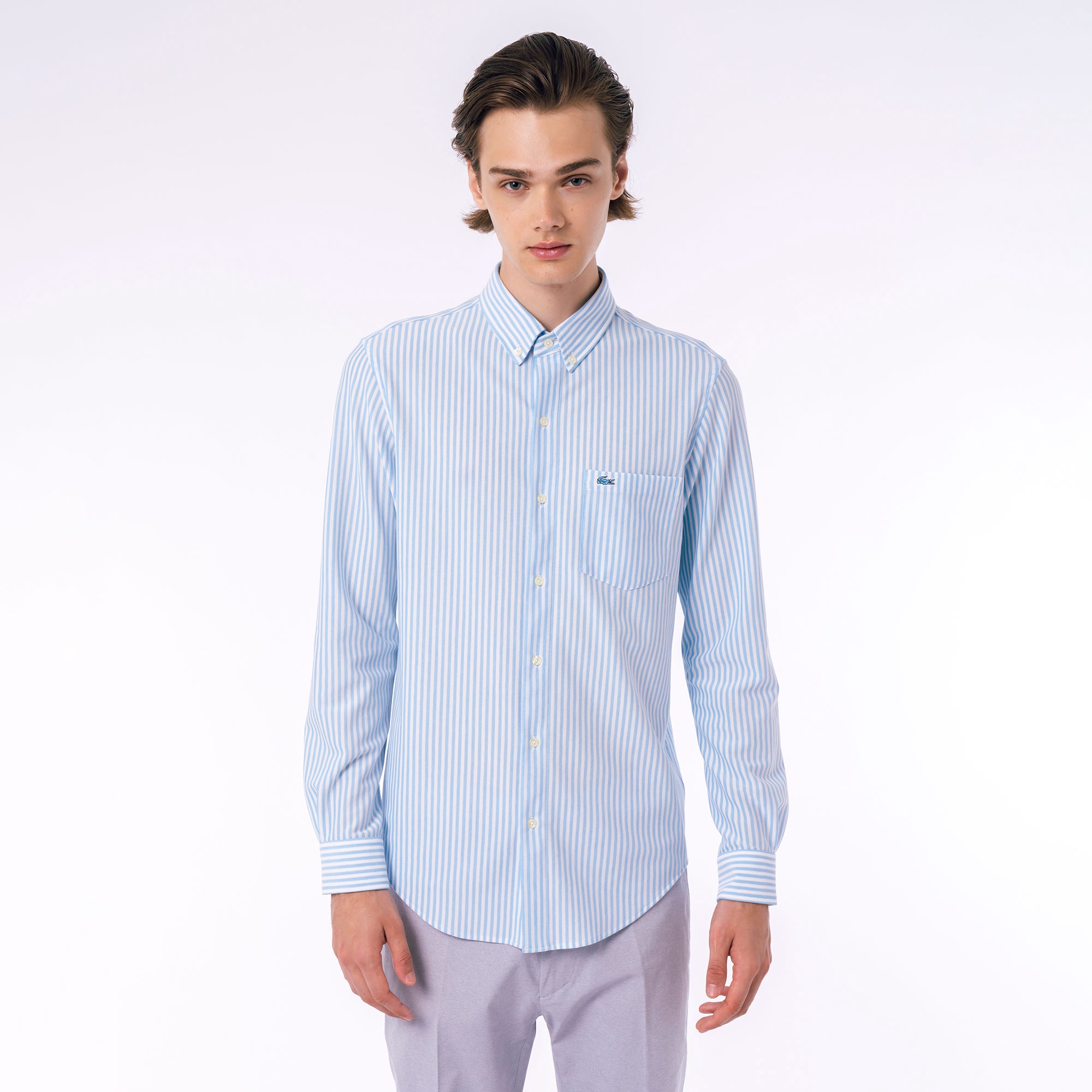 クールマックスブレンド鹿の子地ストライプシャツ