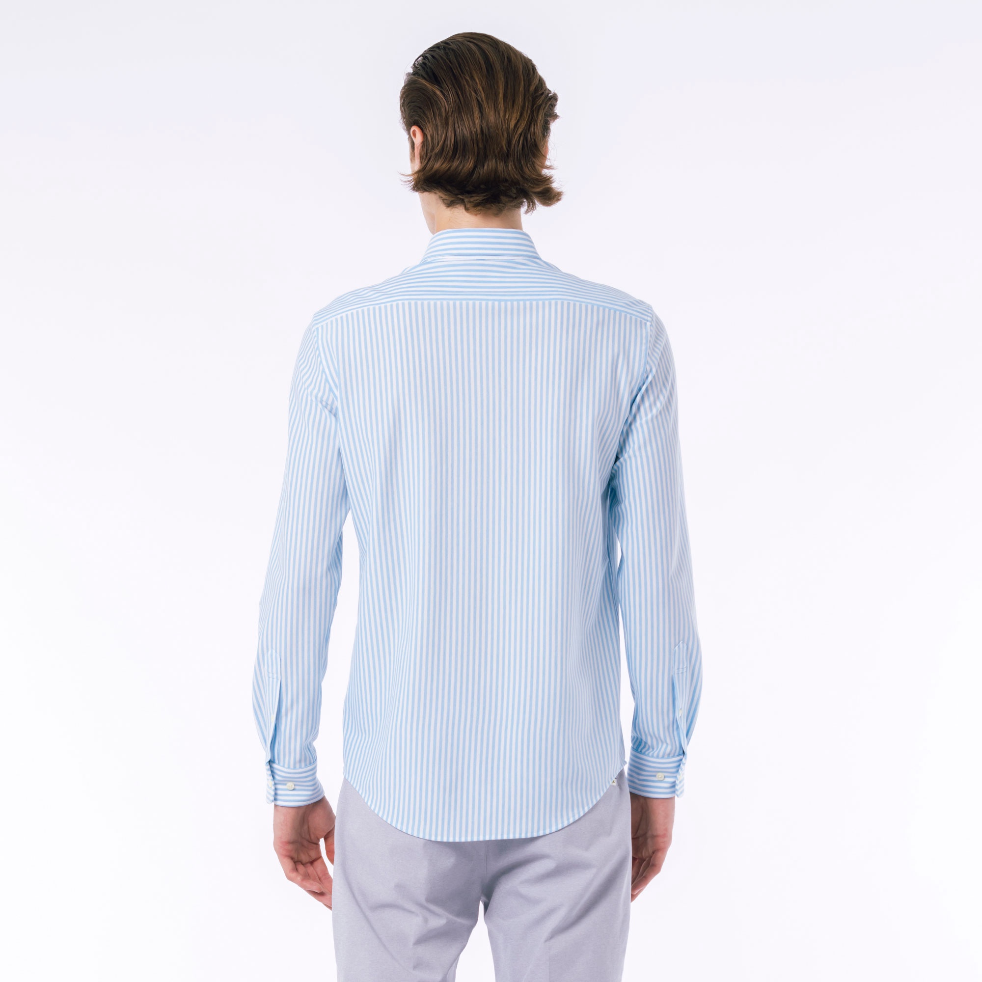 クールマックスブレンド鹿の子地ストライプシャツ