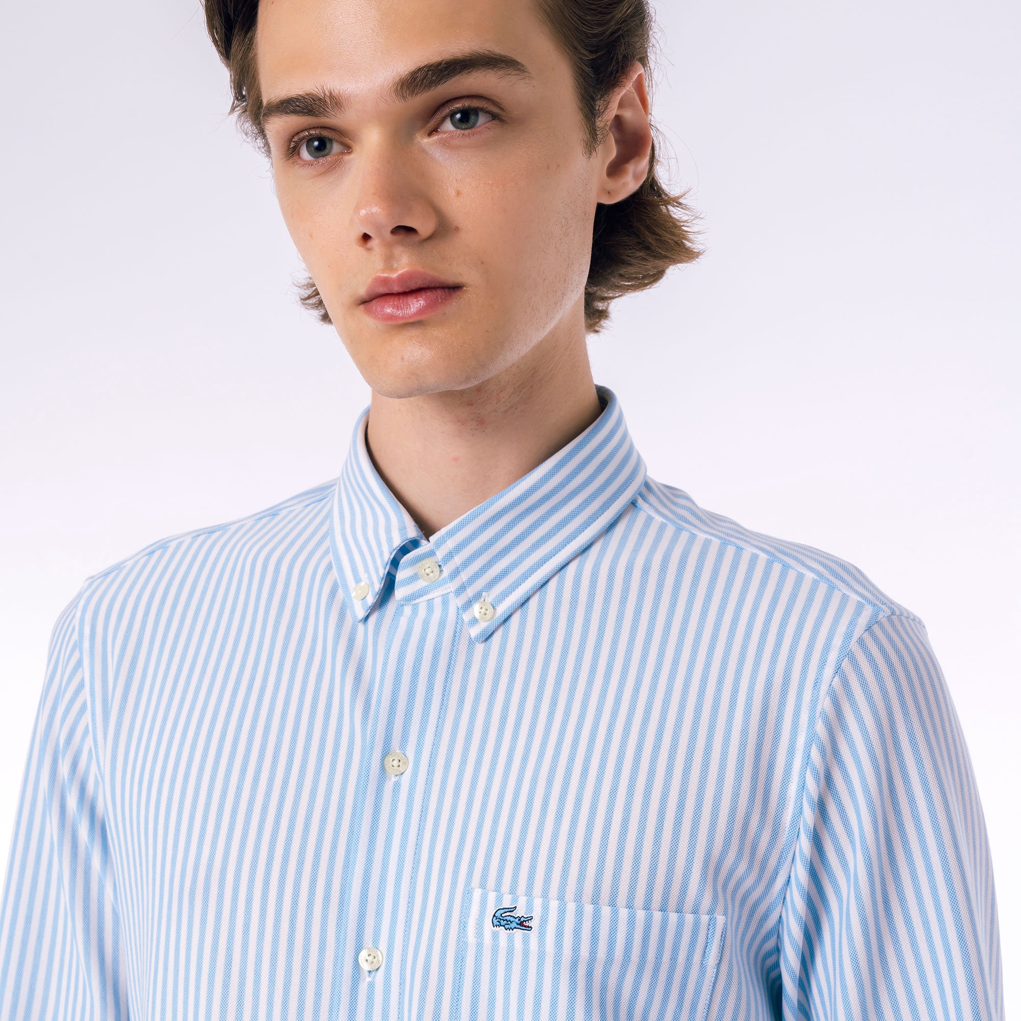 クールマックスブレンド鹿の子地ストライプシャツ