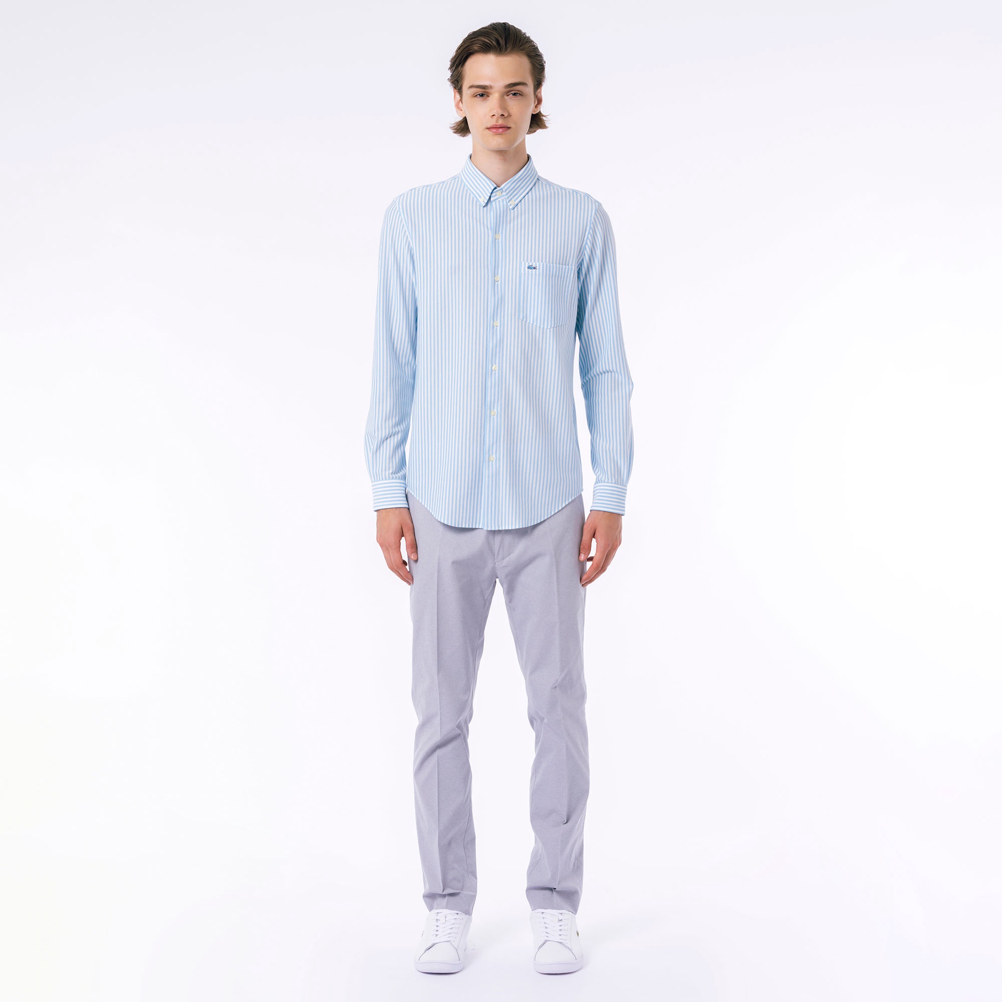 クールマックスブレンド鹿の子地ストライプシャツ