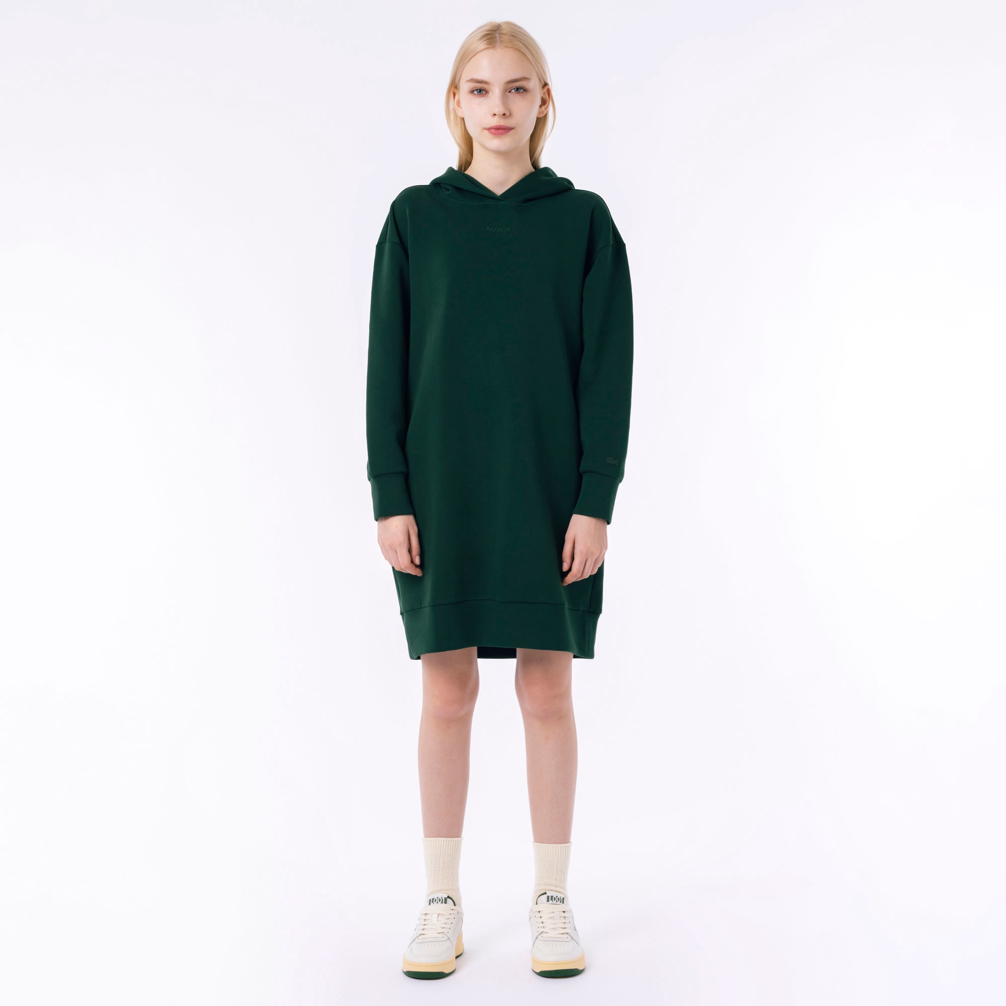 ブランドネームロゴステッチダブルフェイススウェットフーディードレス