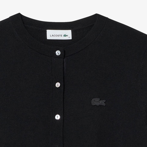 【Lacoste】Super100sウール Vカーディガン LACOSTE カーディガン 編地切替え アシンメトリーVネック
