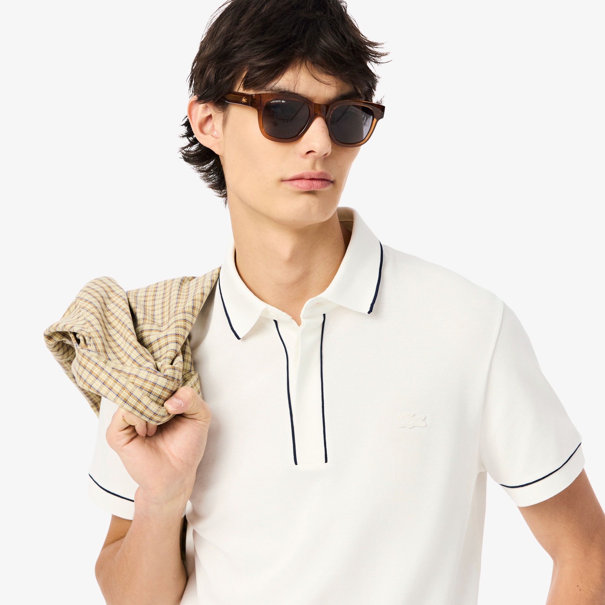 配色パイピング比翼ポロシャツ