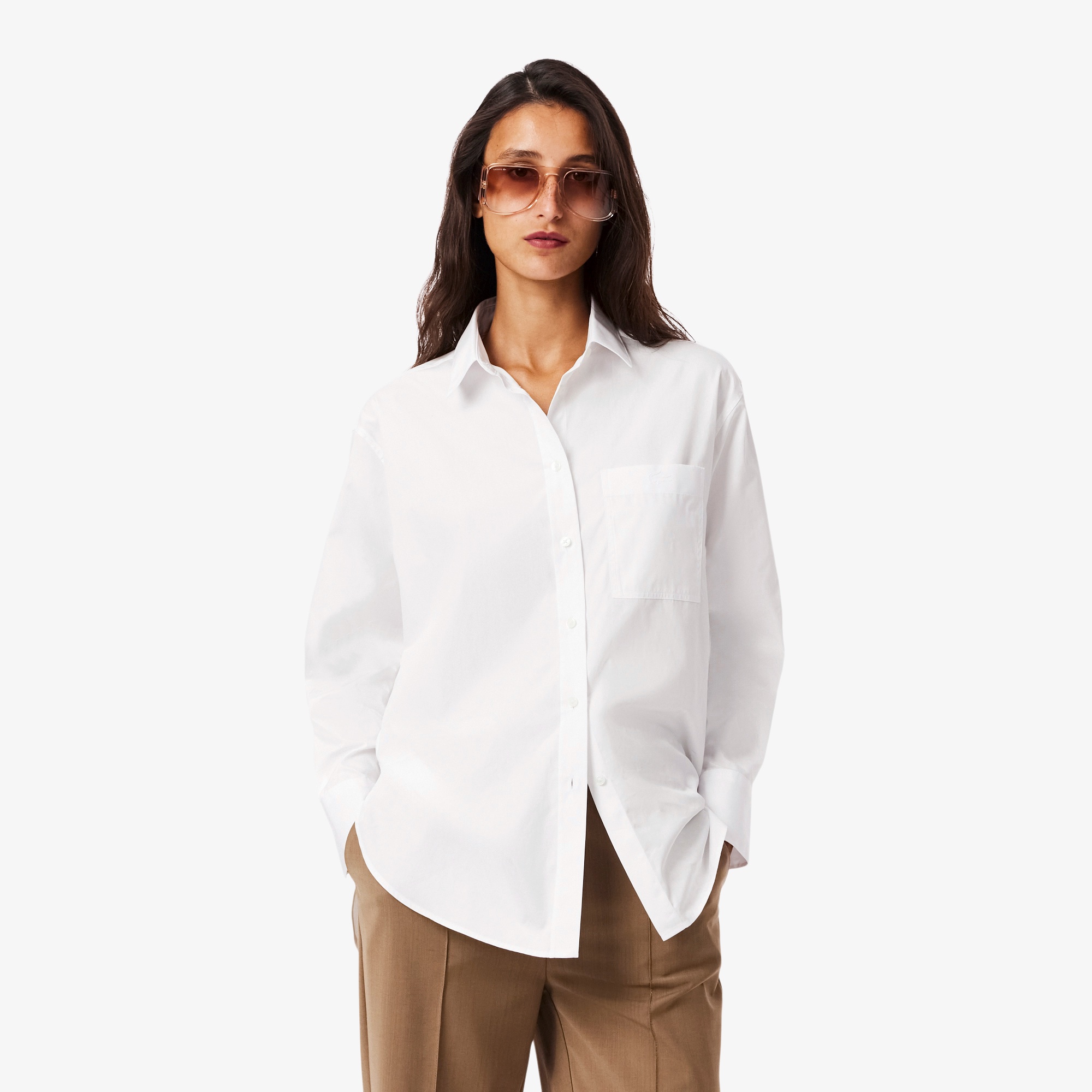 スタイリッシュな【LACOSTE】チェストライプ Tシャツ 24SS新作 オーバーサイズストライプシャツ CF0215 - ラコステ（LACOSTE