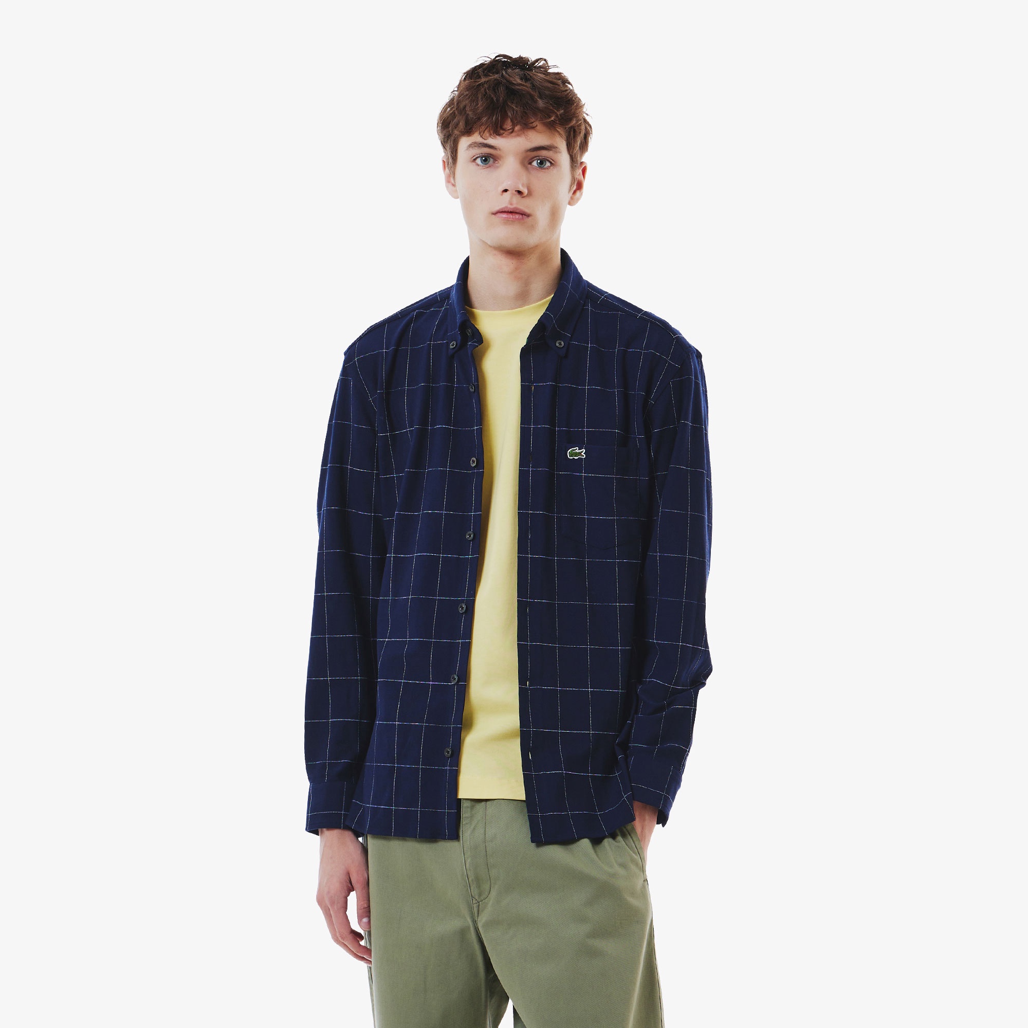 グラフチェックジャージボタンダウンシャツ