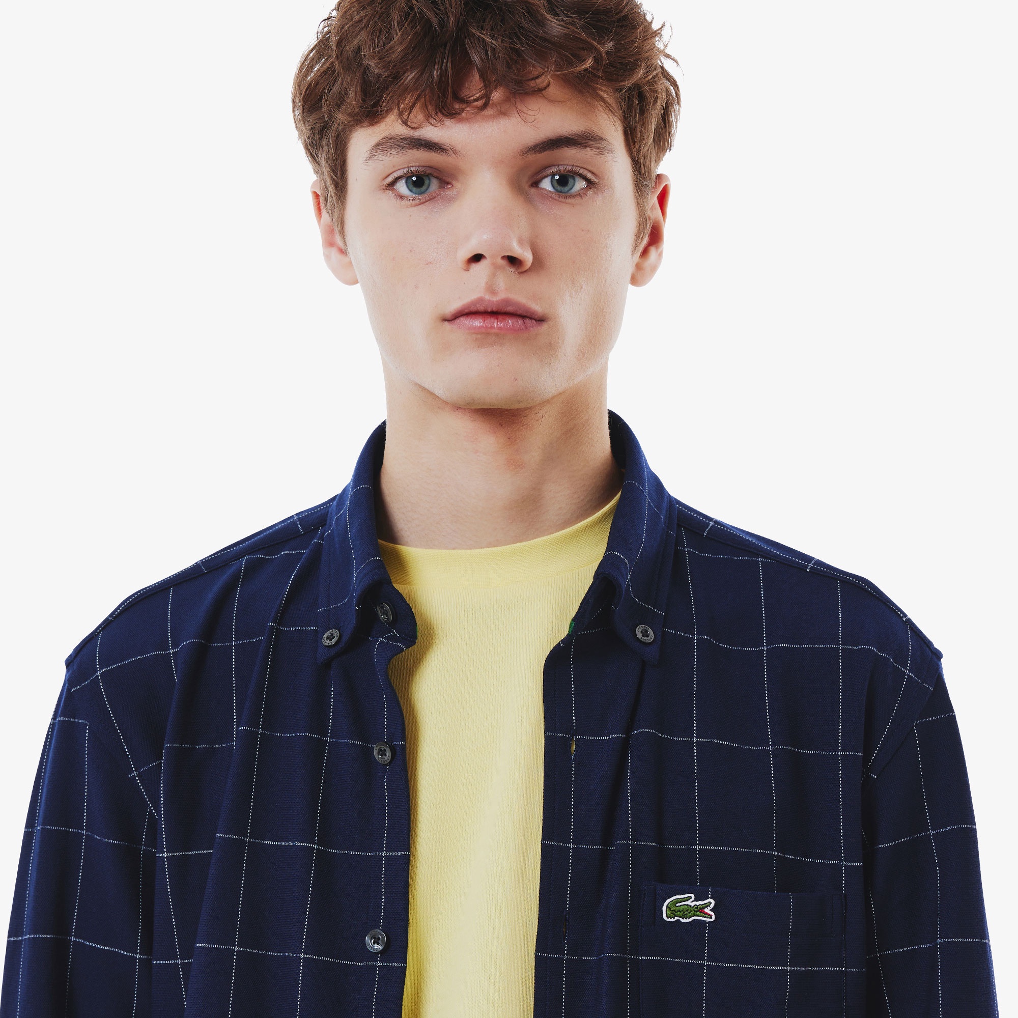 グラフチェックジャージボタンダウンシャツ