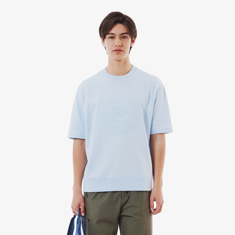 11700□Supreme L 半袖Tシャツ 水色 ボーダーラインbc11yt トーン・オン・トーンステッチ半袖スウェット SH6418 - ラコステ