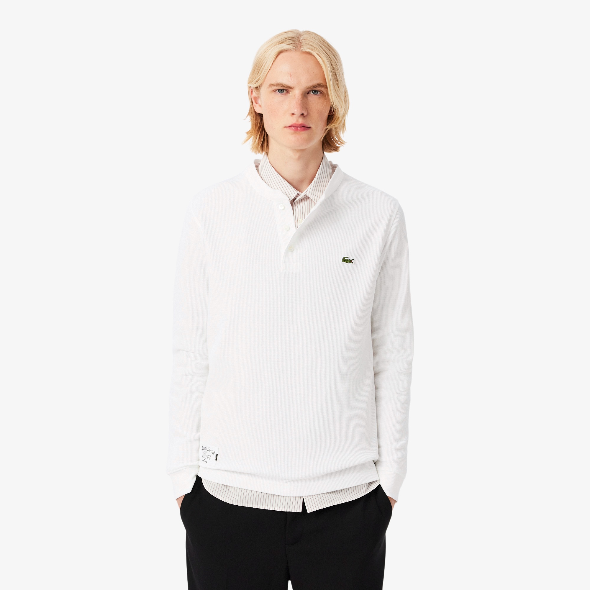 【LACOSTE】ラコステ ワッフルニット長袖Tシャツ 抜群の着回し力 LACOSTE tシャツ ワッフルニット ヘンリーネック長袖Tシャツ