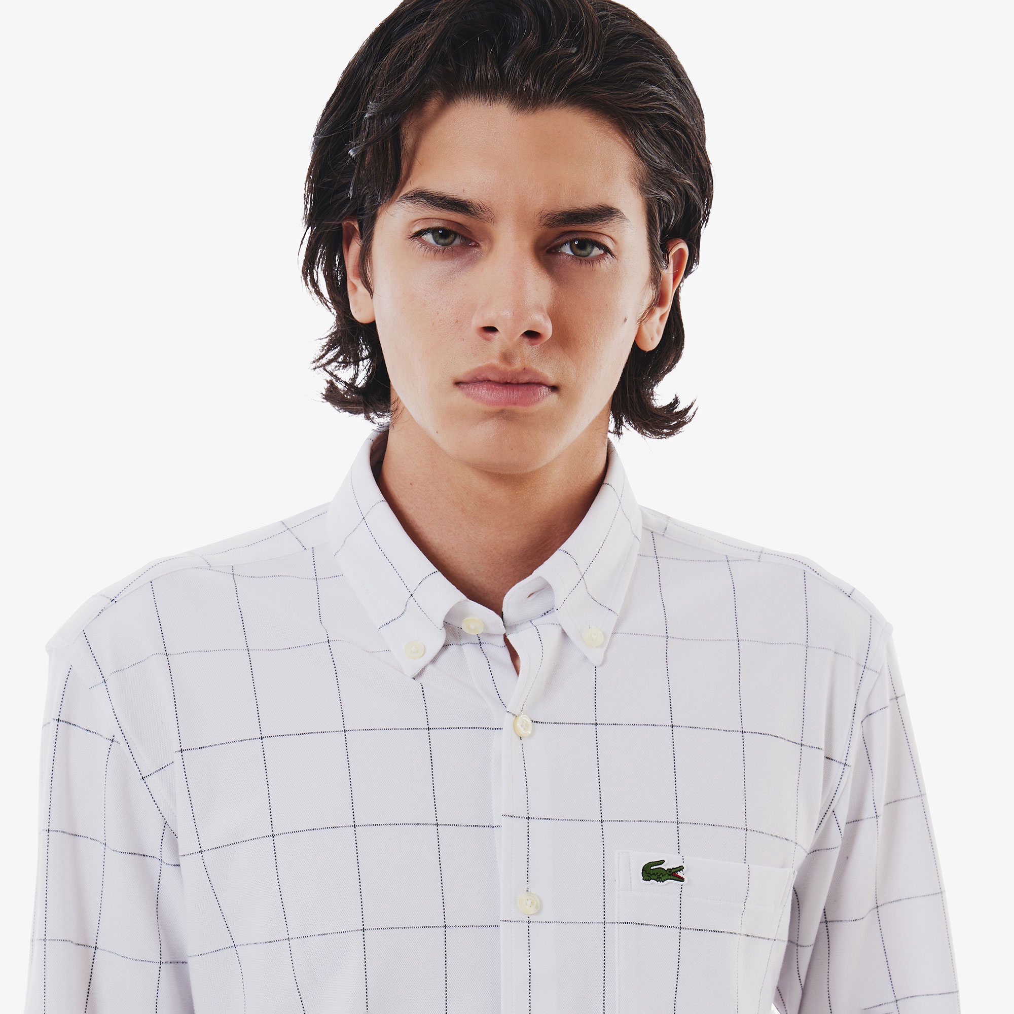 グラフチェックジャージボタンダウンシャツ