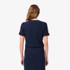 ★LACOSTE★ボーダーリブニットクルーネック鹿の子地レディースTシャツ☆ ボーダーリブニットクルーネック鹿の子地Tシャツ TF7221