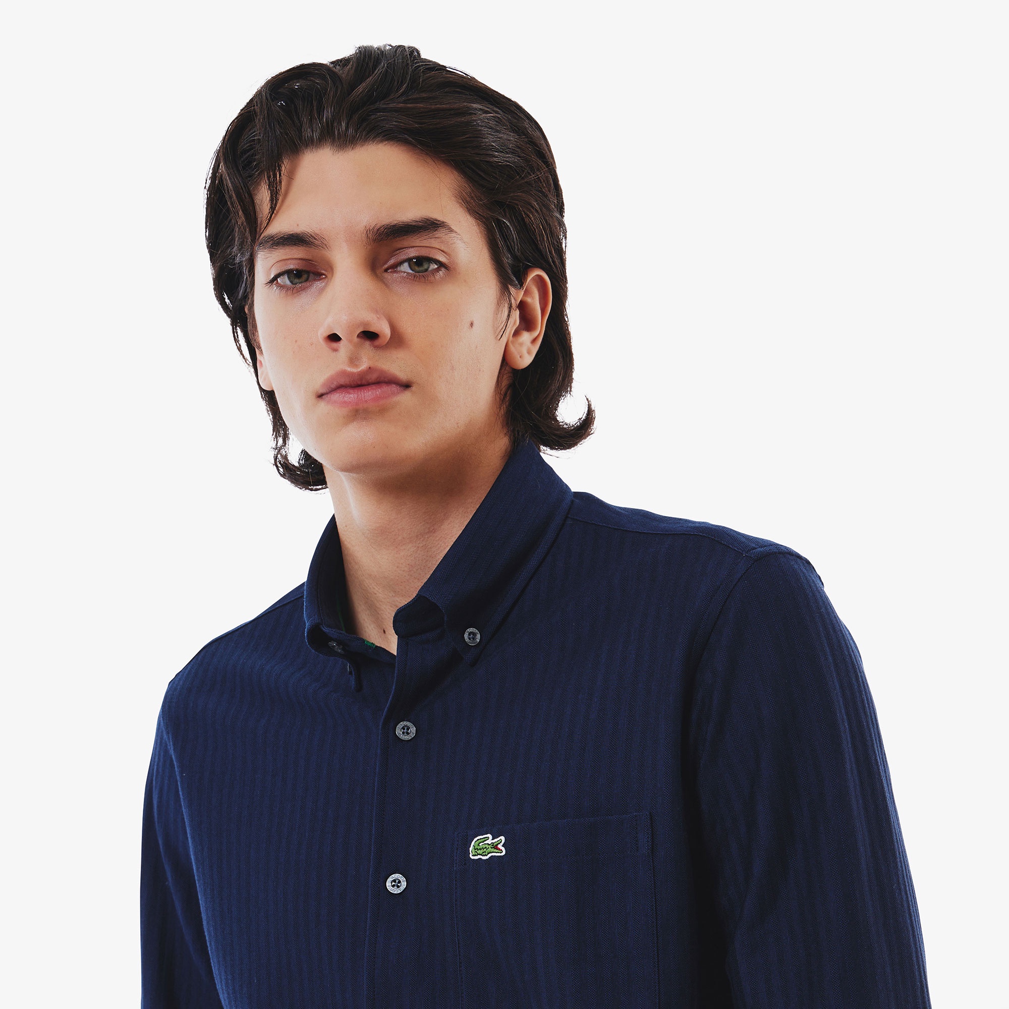 ジャカードストライプボタンダウンジャージシャツ