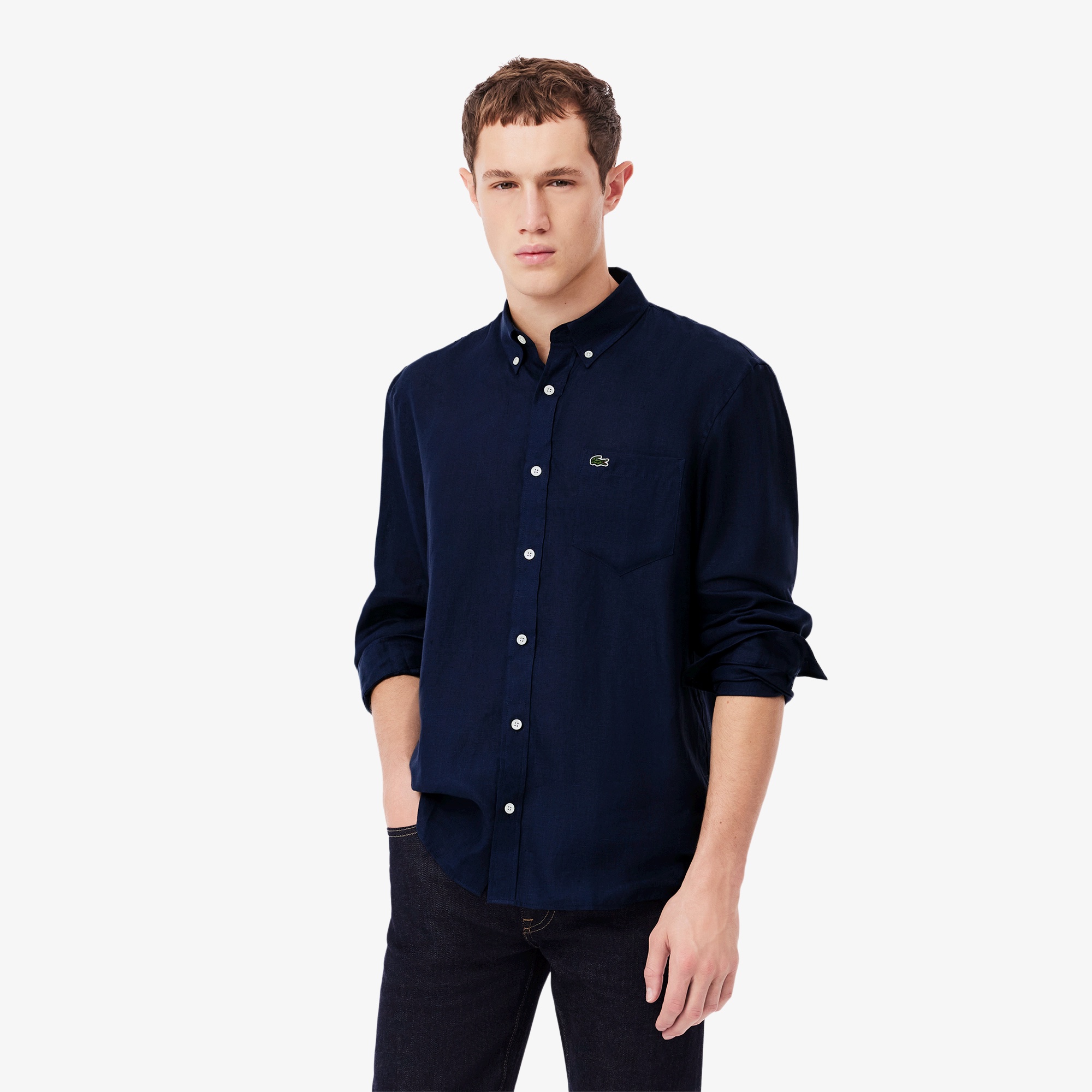 LACOSTE - ラコステ 七分袖ハーフジップ シャツ 麻混 日本製の