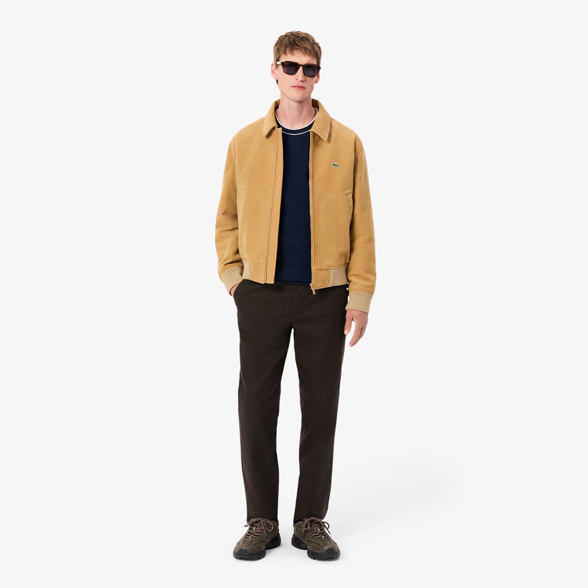 ラインドリブネック鹿の子地Tシャツ