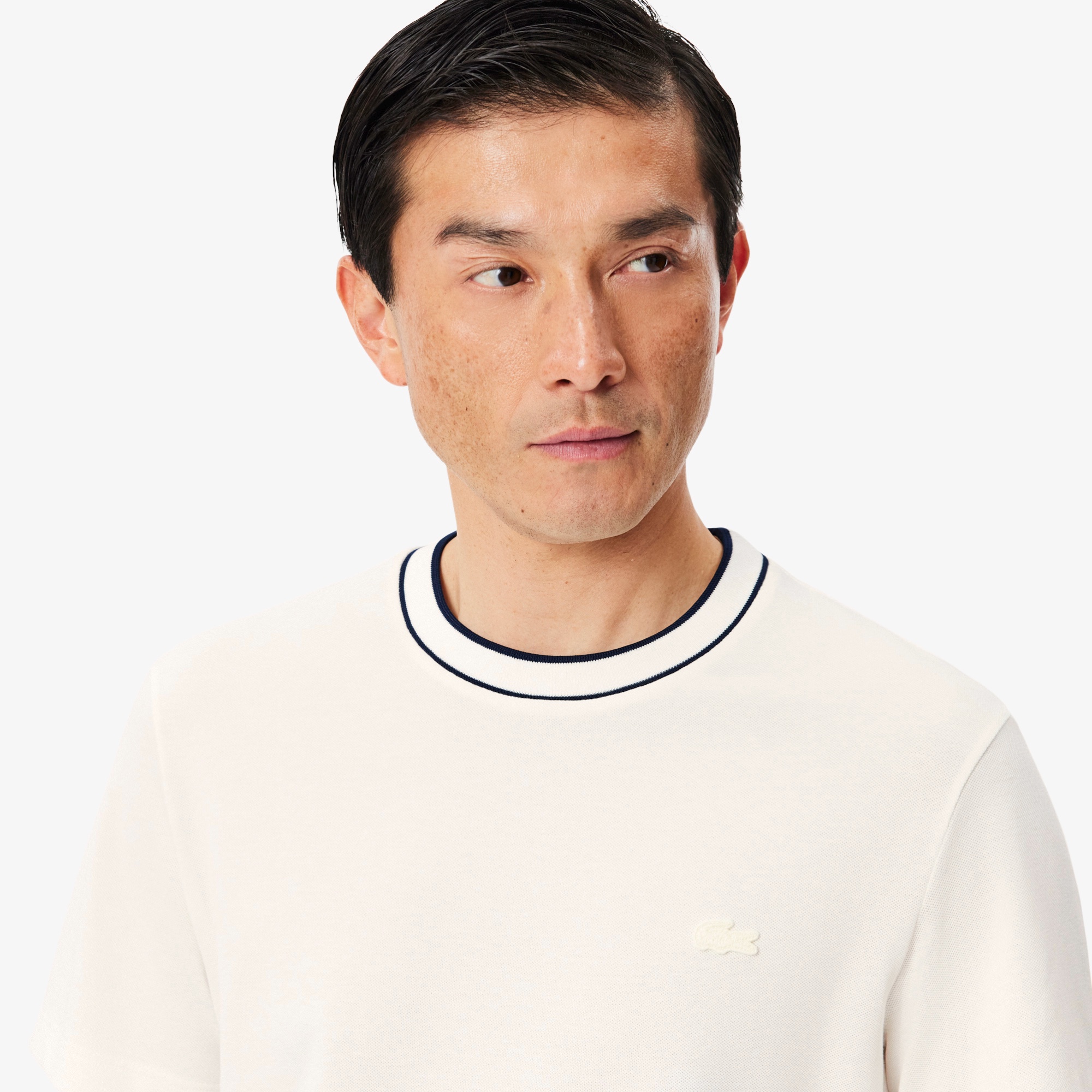 ラインドリブネック鹿の子地Tシャツ