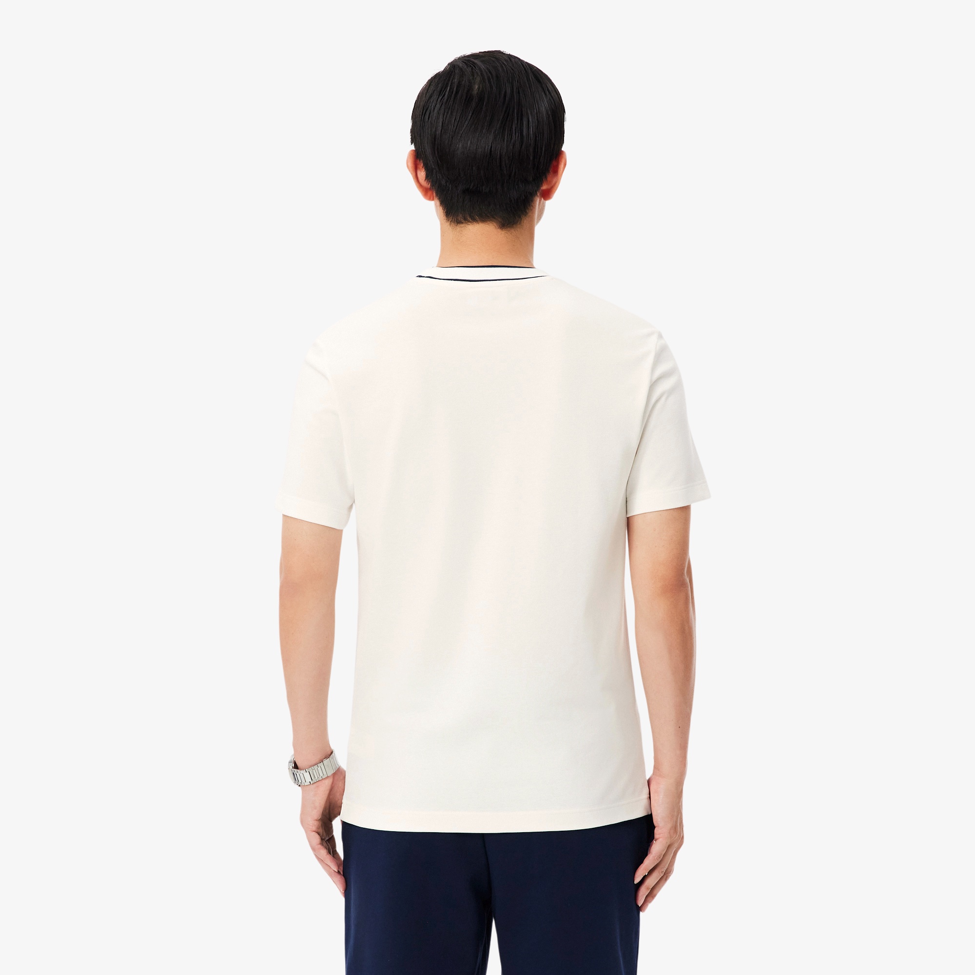 ラインドリブネック鹿の子地Tシャツ