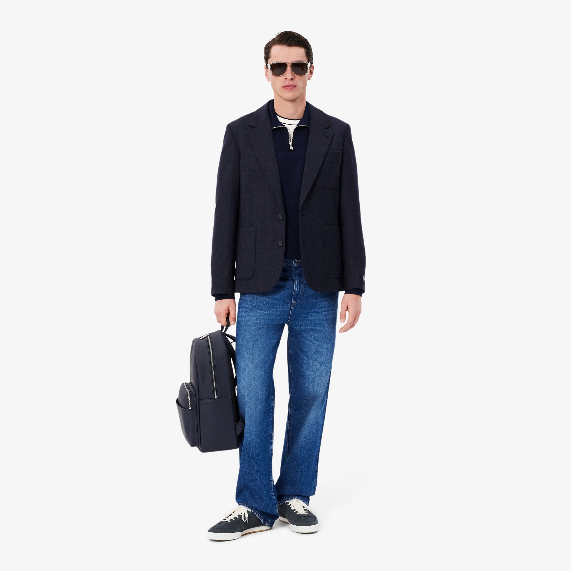 ラインドリブネック鹿の子地Tシャツ