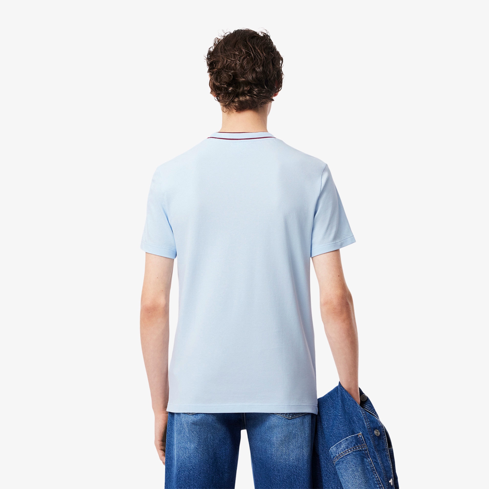 ラインドリブネック鹿の子地Tシャツ