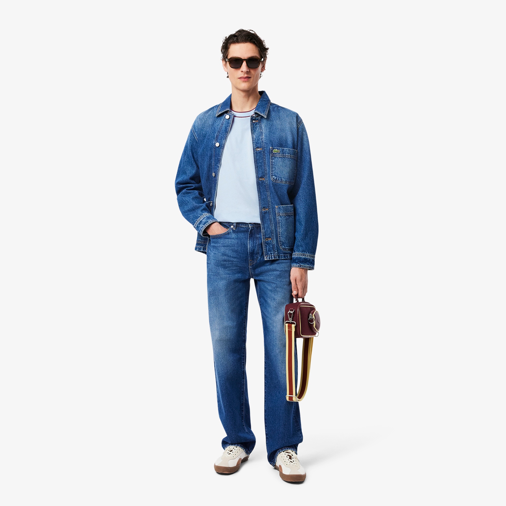 ラインドリブネック鹿の子地Tシャツ