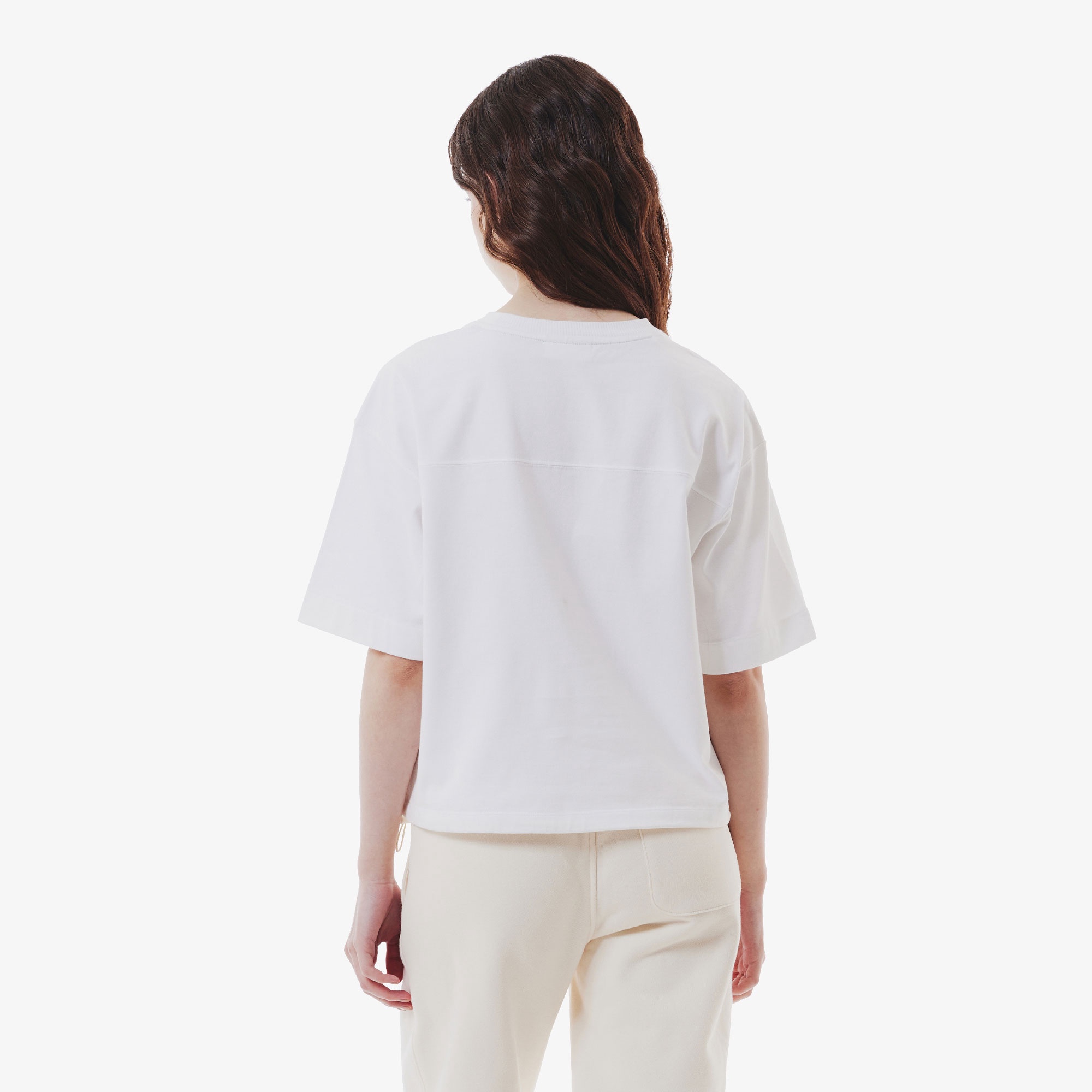 裾口ドローストリング入りクロップドTシャツ