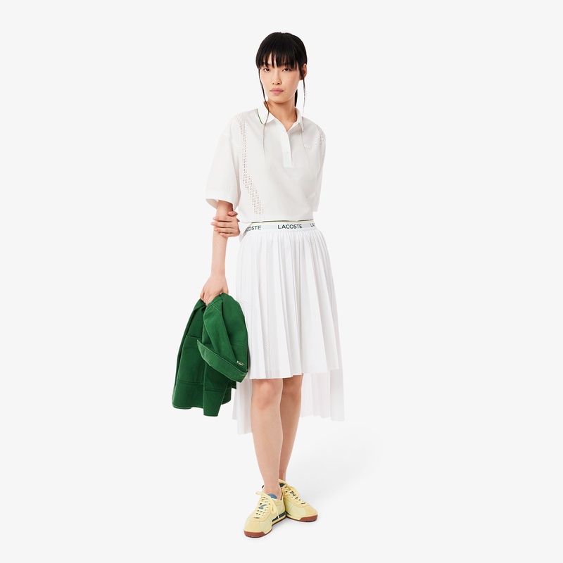 新品未使用　LACOSTE ホワイト プリーツスカート 38 ハイローシルエットプリーツスカート JF0641 - ラコステ（LACOSTE