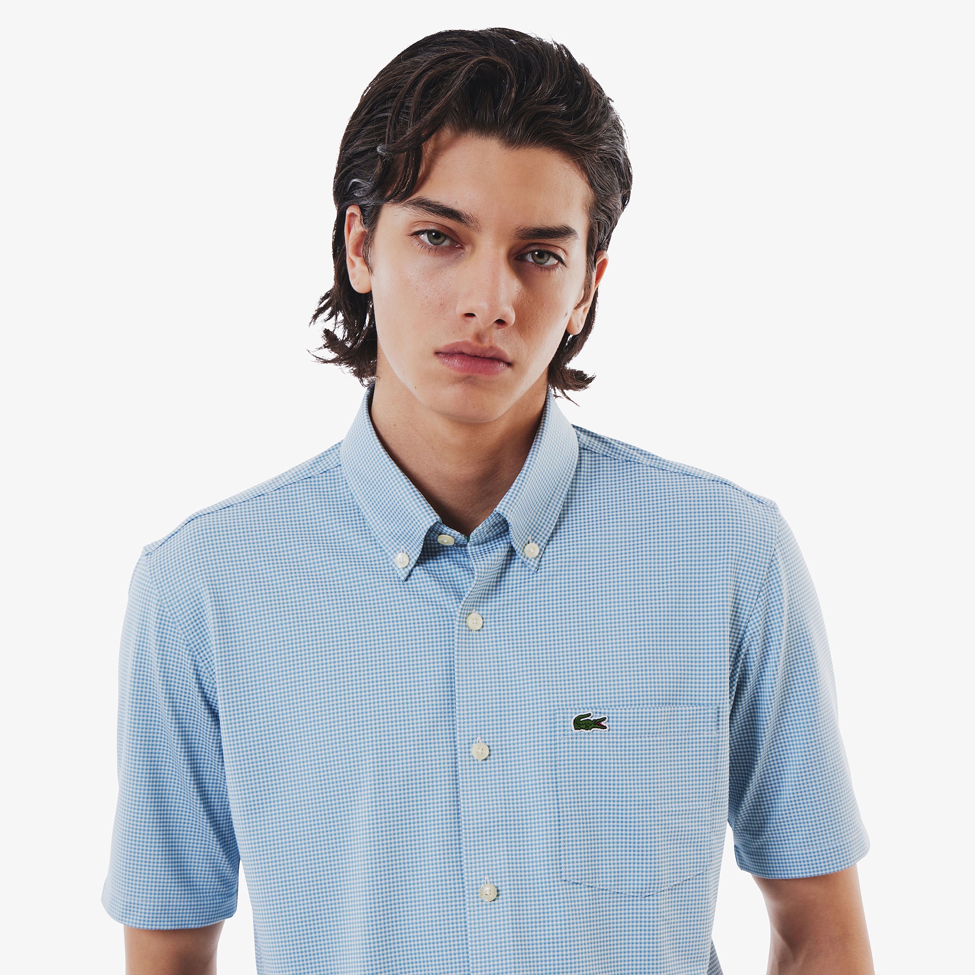 マイクロチェックジャージシャツ