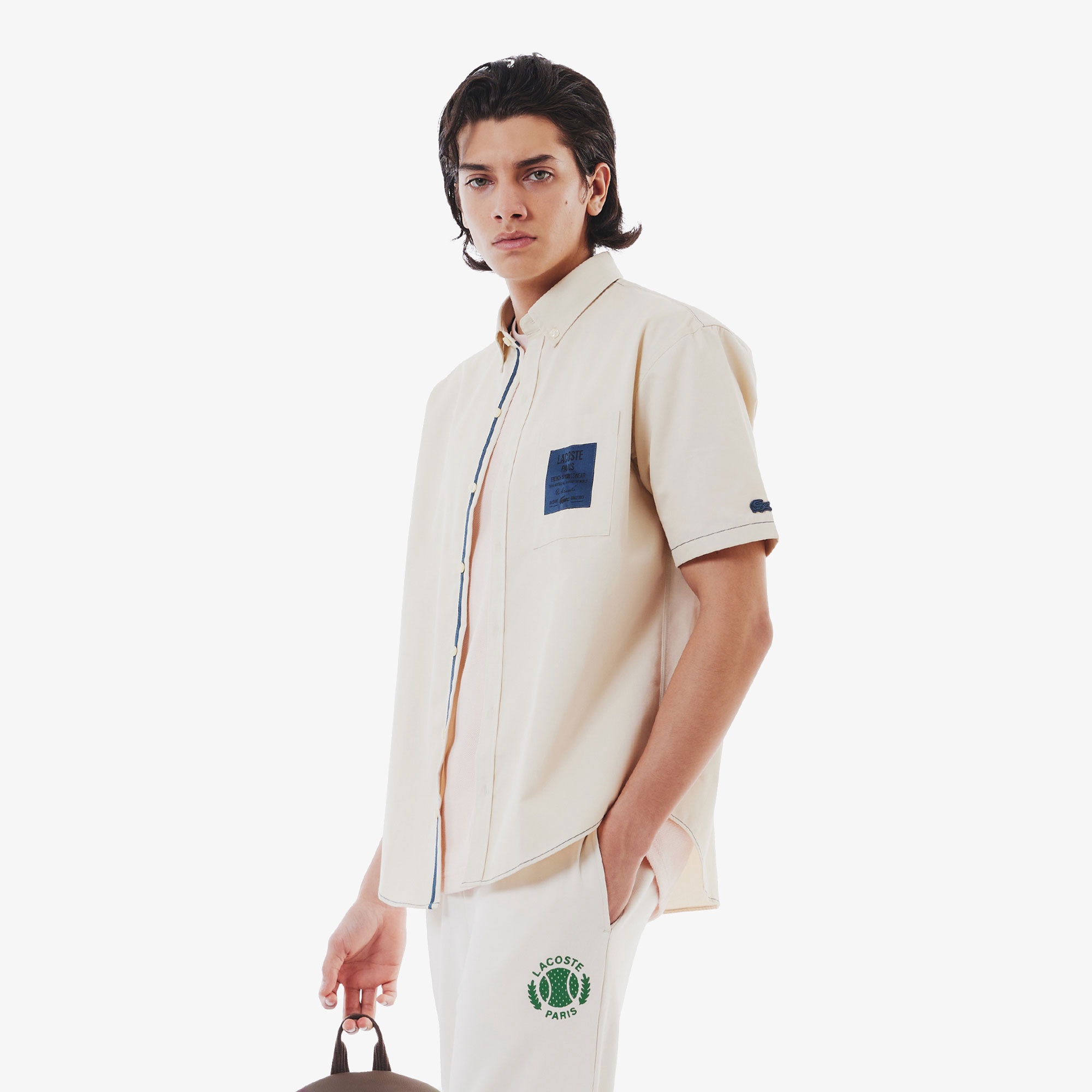 シルクブレンドネームパッチボタンダウンシャツ