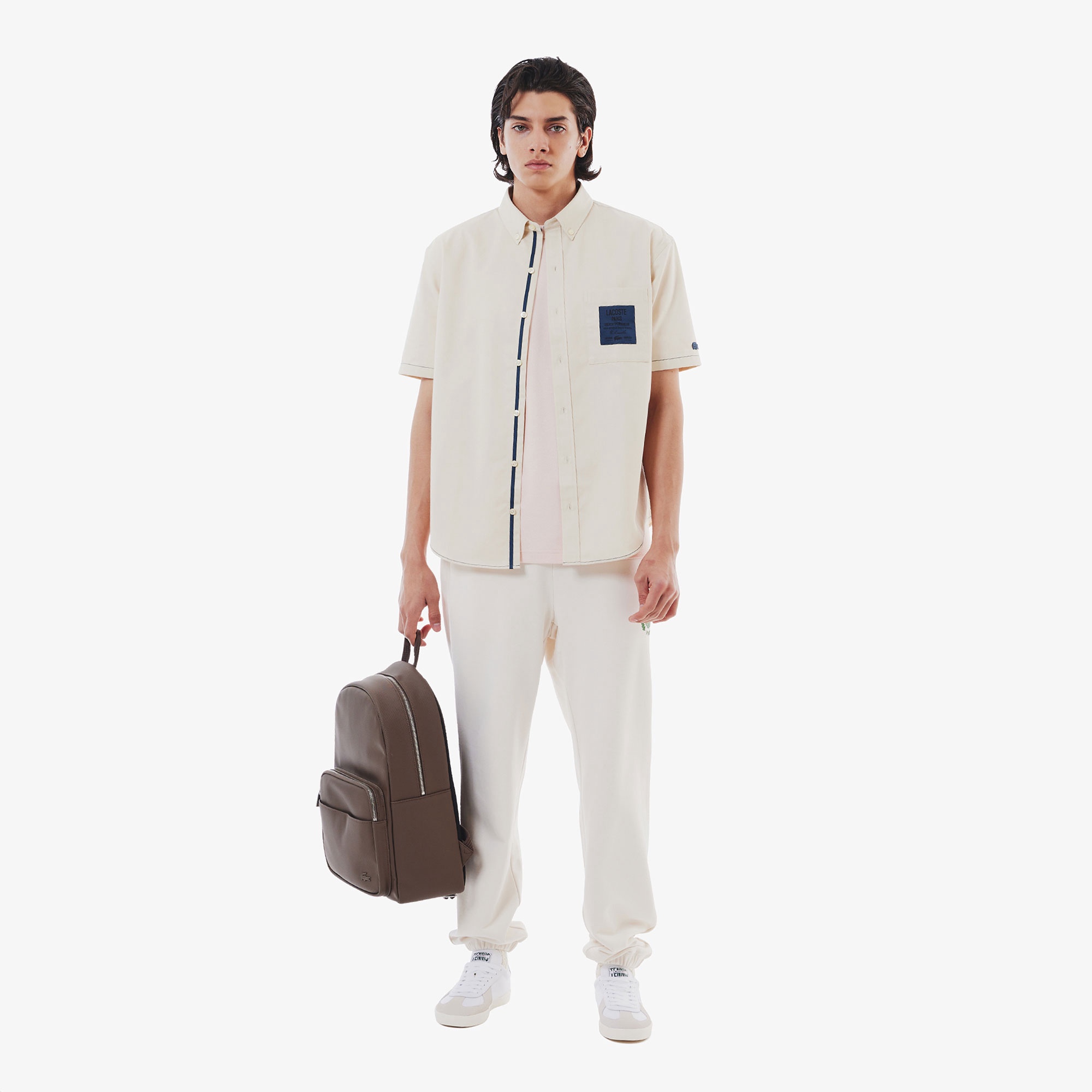 シルクブレンドネームパッチボタンダウンシャツ