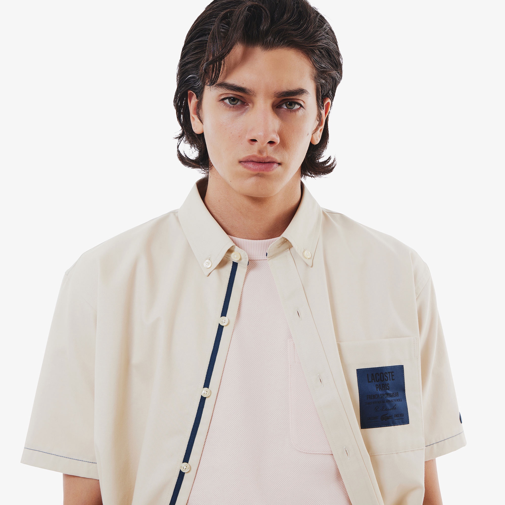 シルクブレンドネームパッチボタンダウンシャツ