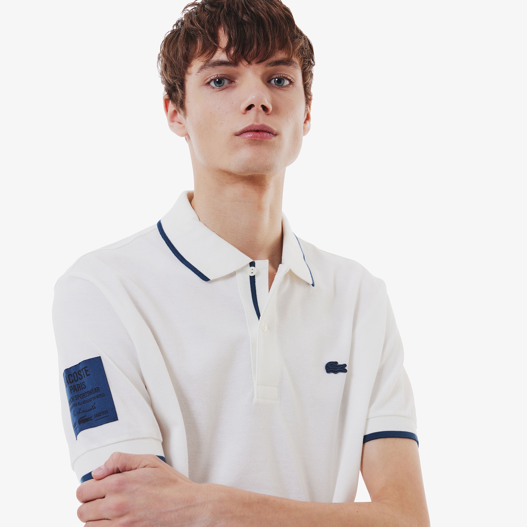 スリーブネームパッチ鹿の子地ポロシャツ