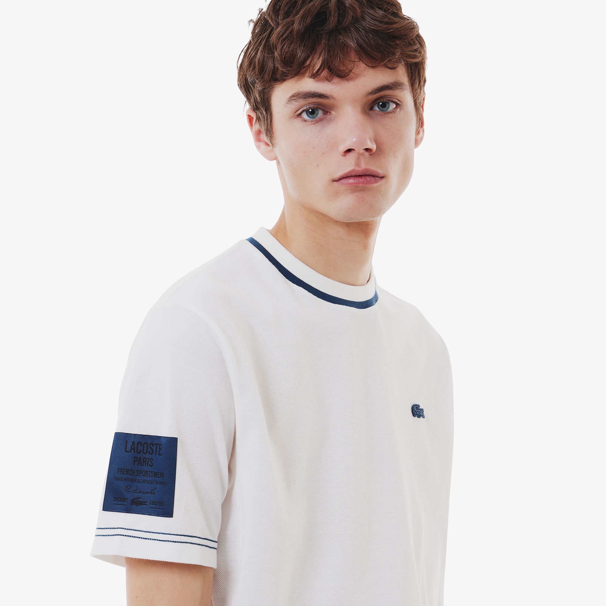 スリーブネームパッチ鹿の子地Tシャツ