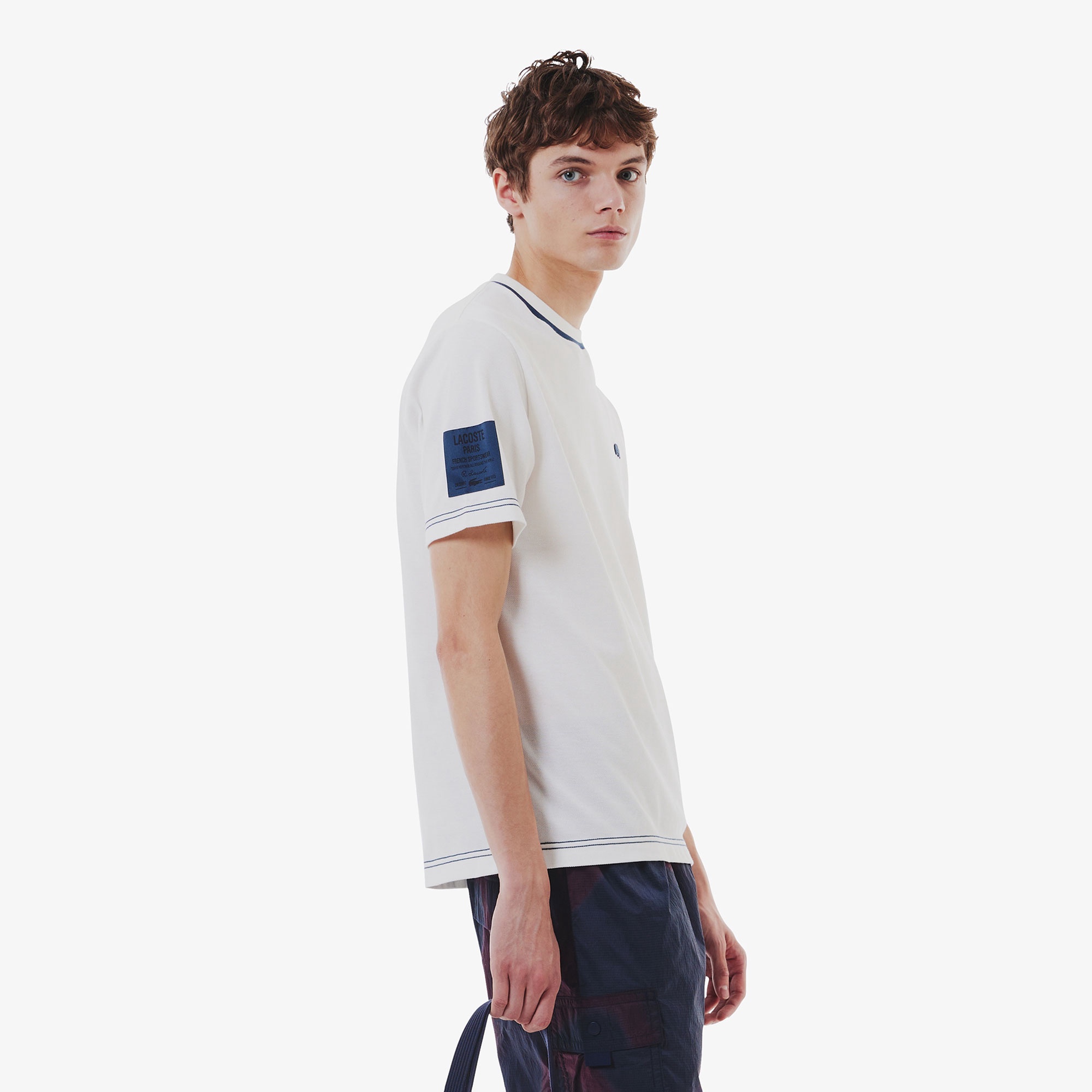 スリーブネームパッチ鹿の子地Tシャツ