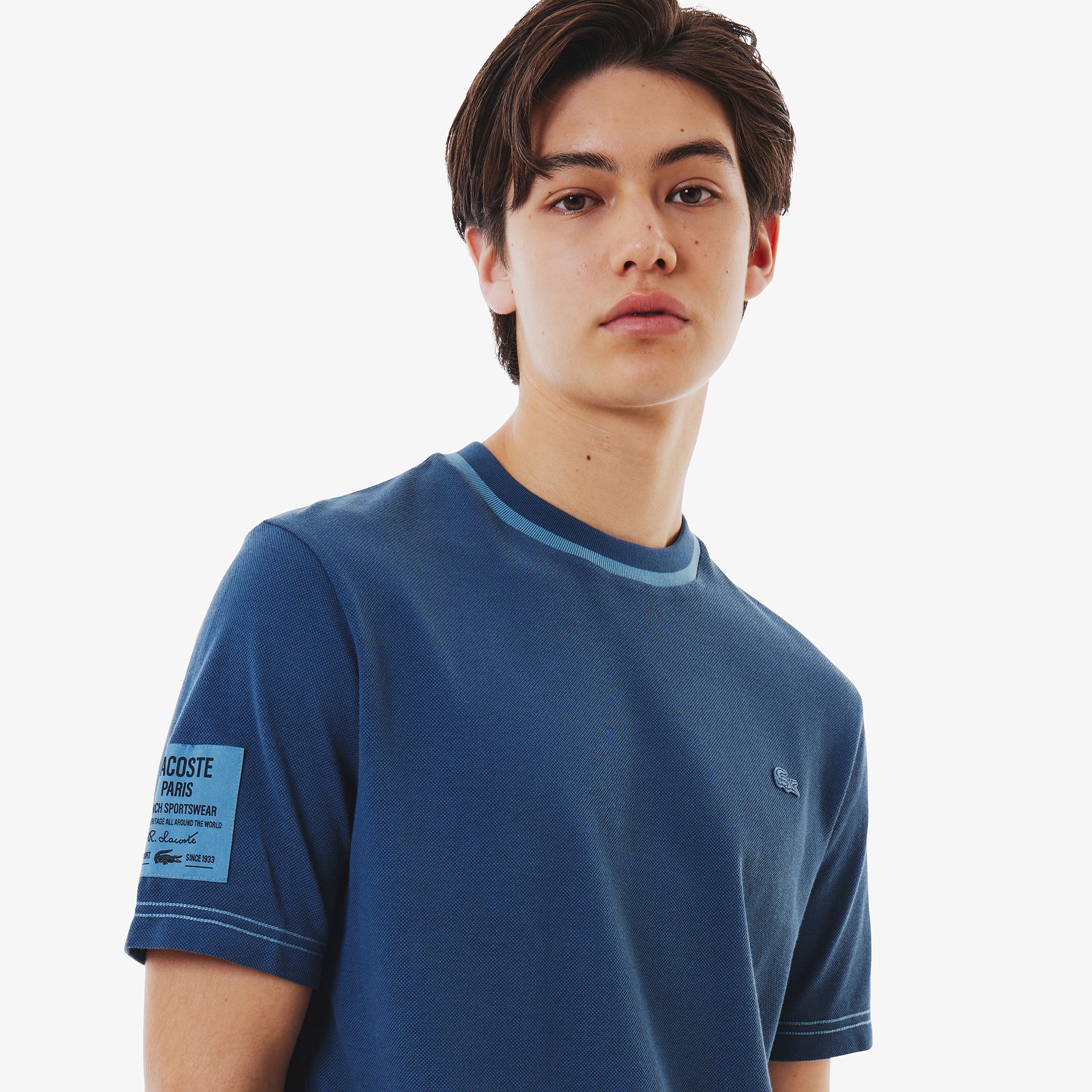 スリーブネームパッチ鹿の子地Tシャツ