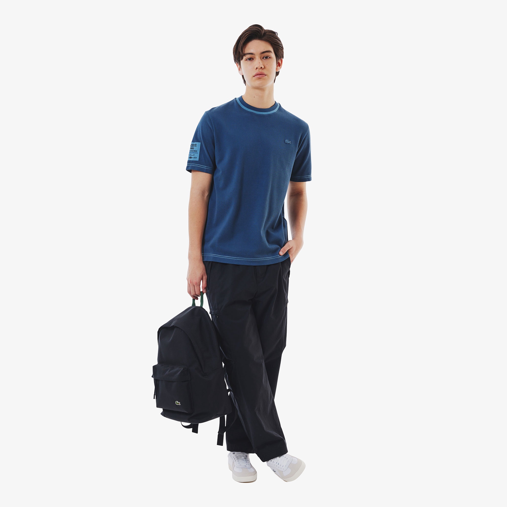 スリーブネームパッチ鹿の子地Tシャツ