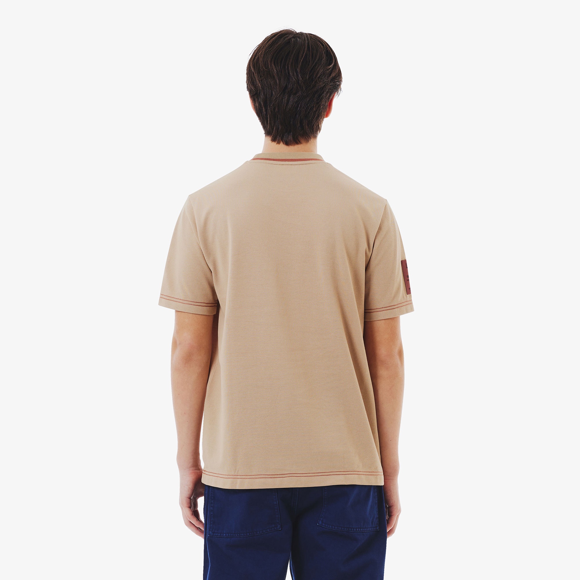 スリーブネームパッチ鹿の子地Tシャツ