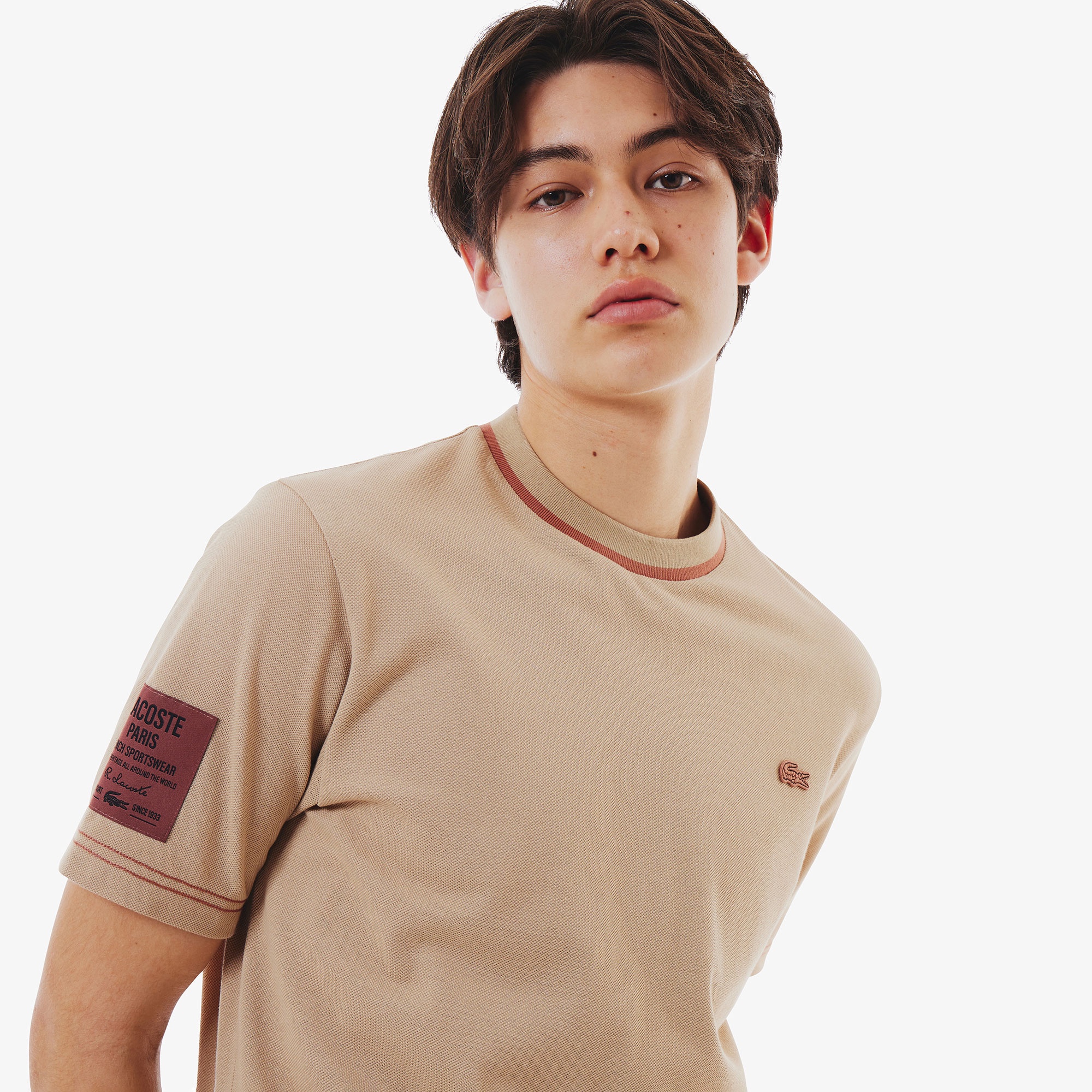 スリーブネームパッチ鹿の子地Tシャツ