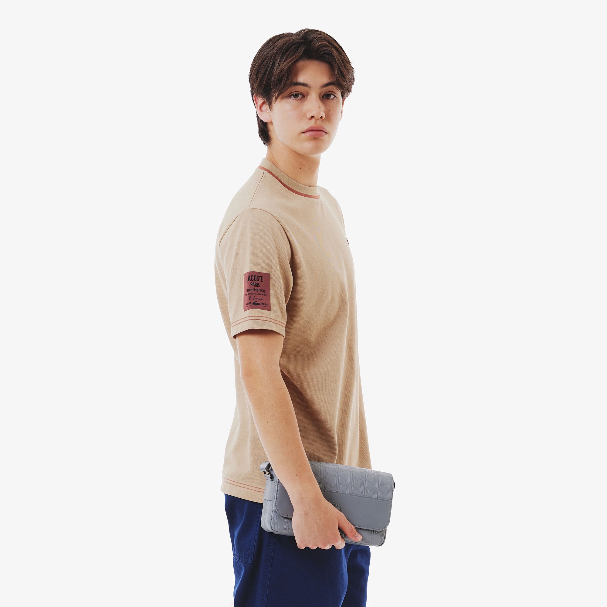 スリーブネームパッチ鹿の子地Tシャツ