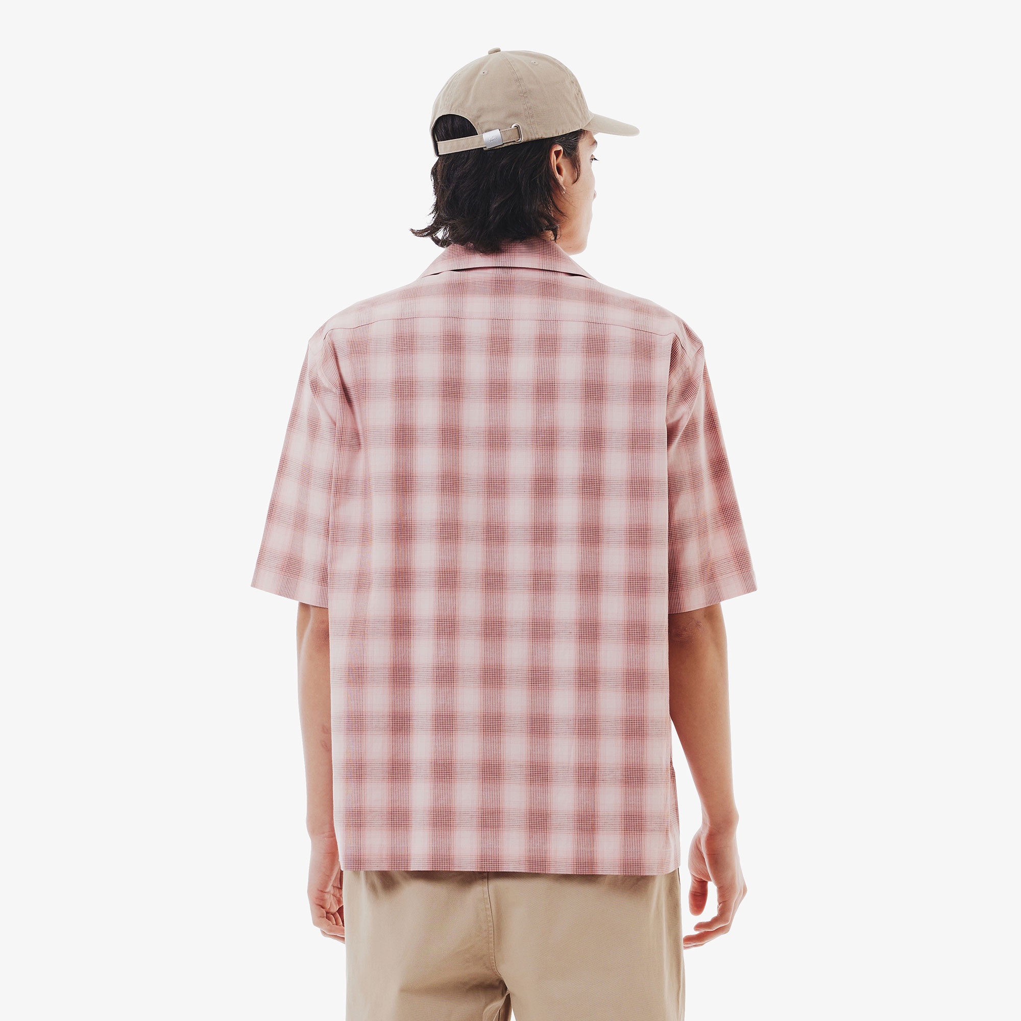 リネンブレンドオープンカラーオンブレチェックシャツ