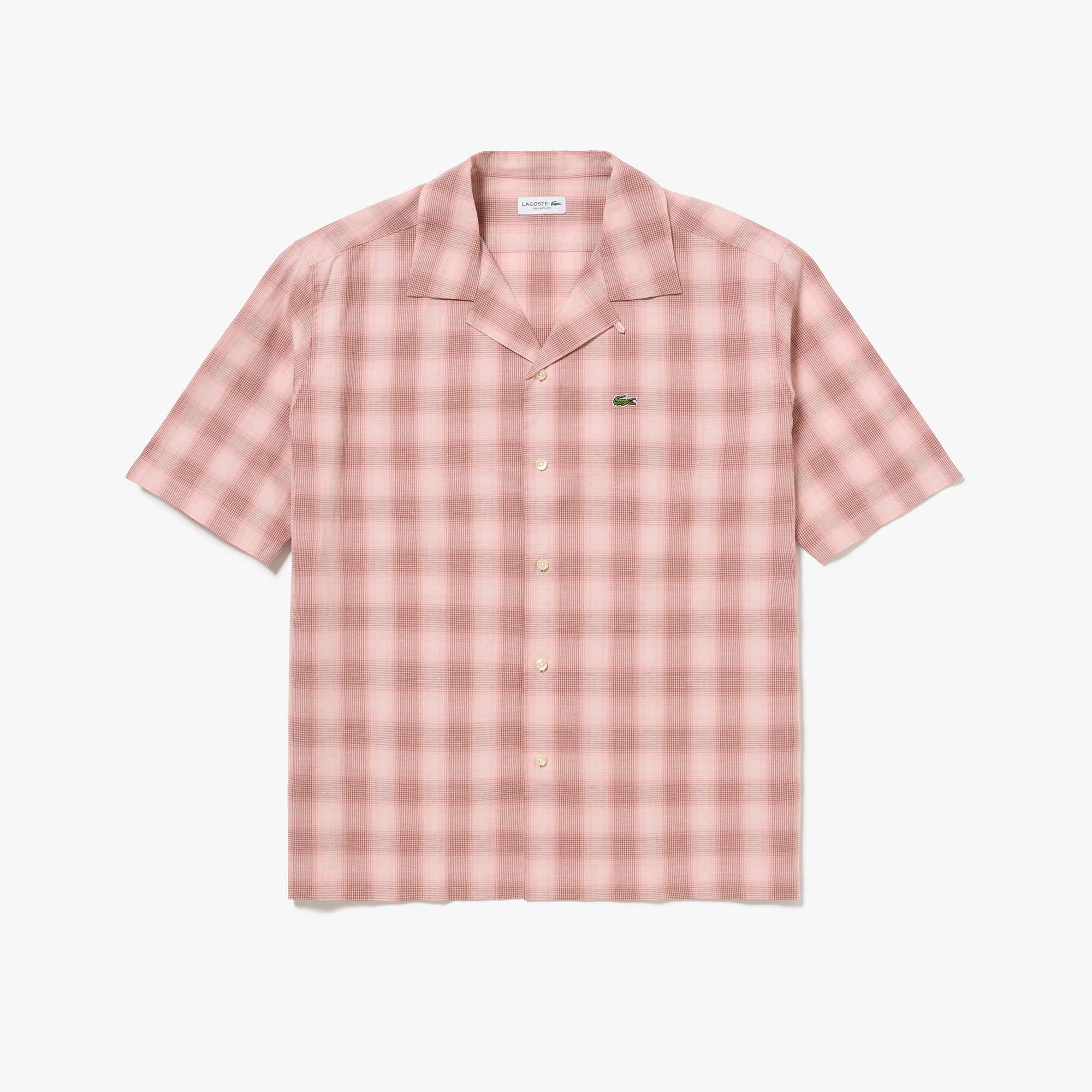 リネンブレンドオープンカラーオンブレチェックシャツ