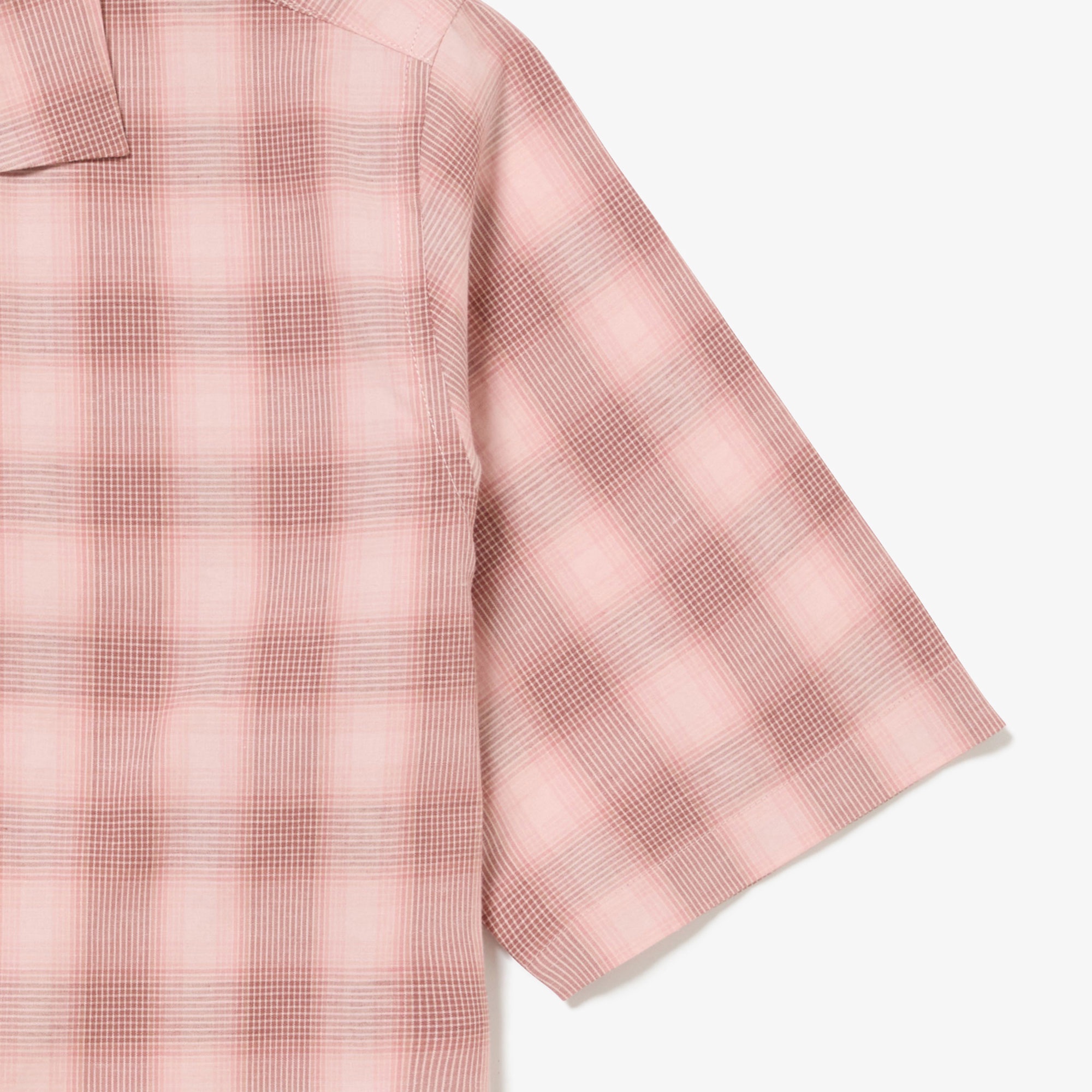 リネンブレンドオープンカラーオンブレチェックシャツ