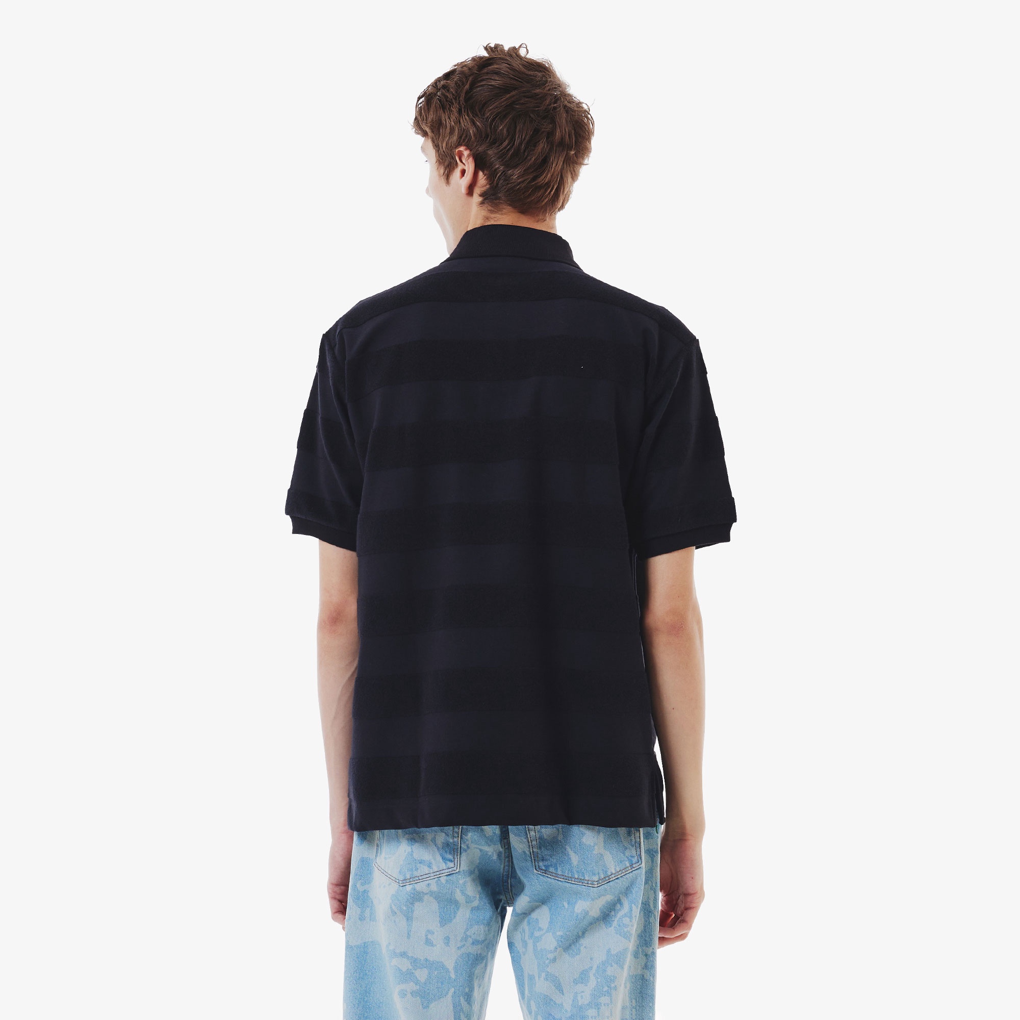 パイル地切り替え同色ボーダーポロシャツ