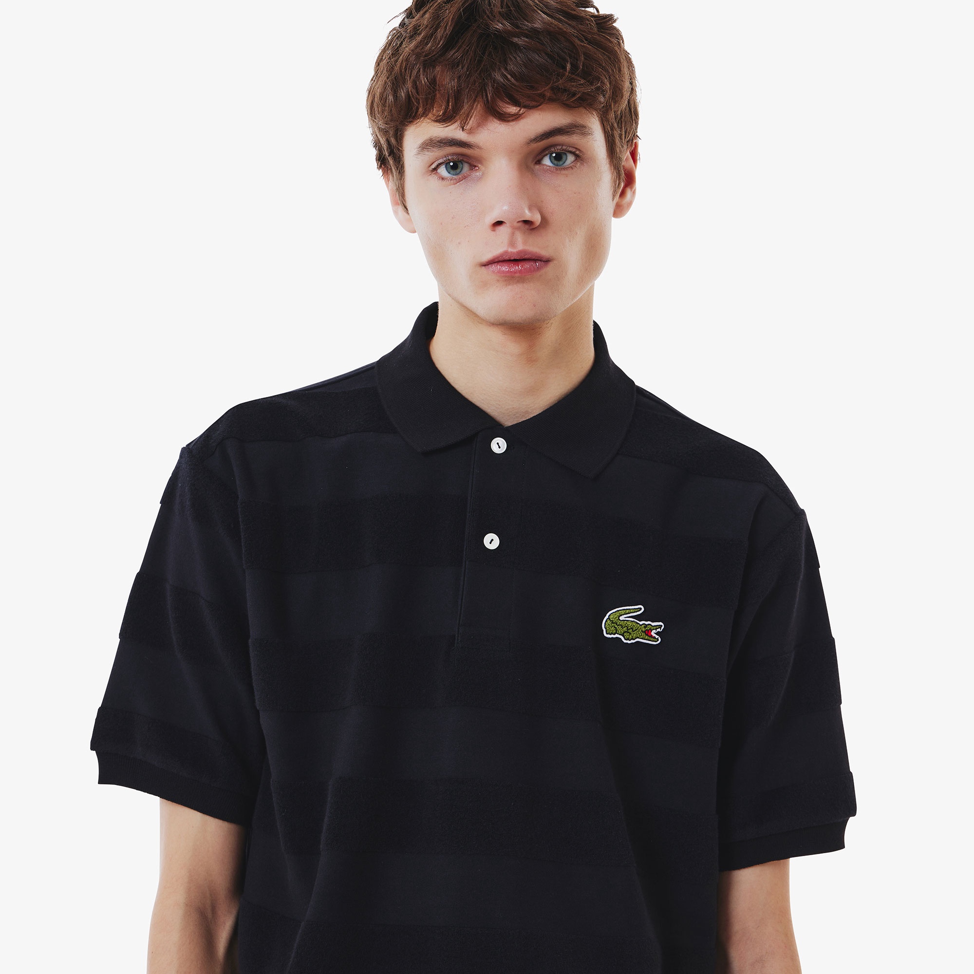 パイル地切り替え同色ボーダーポロシャツ