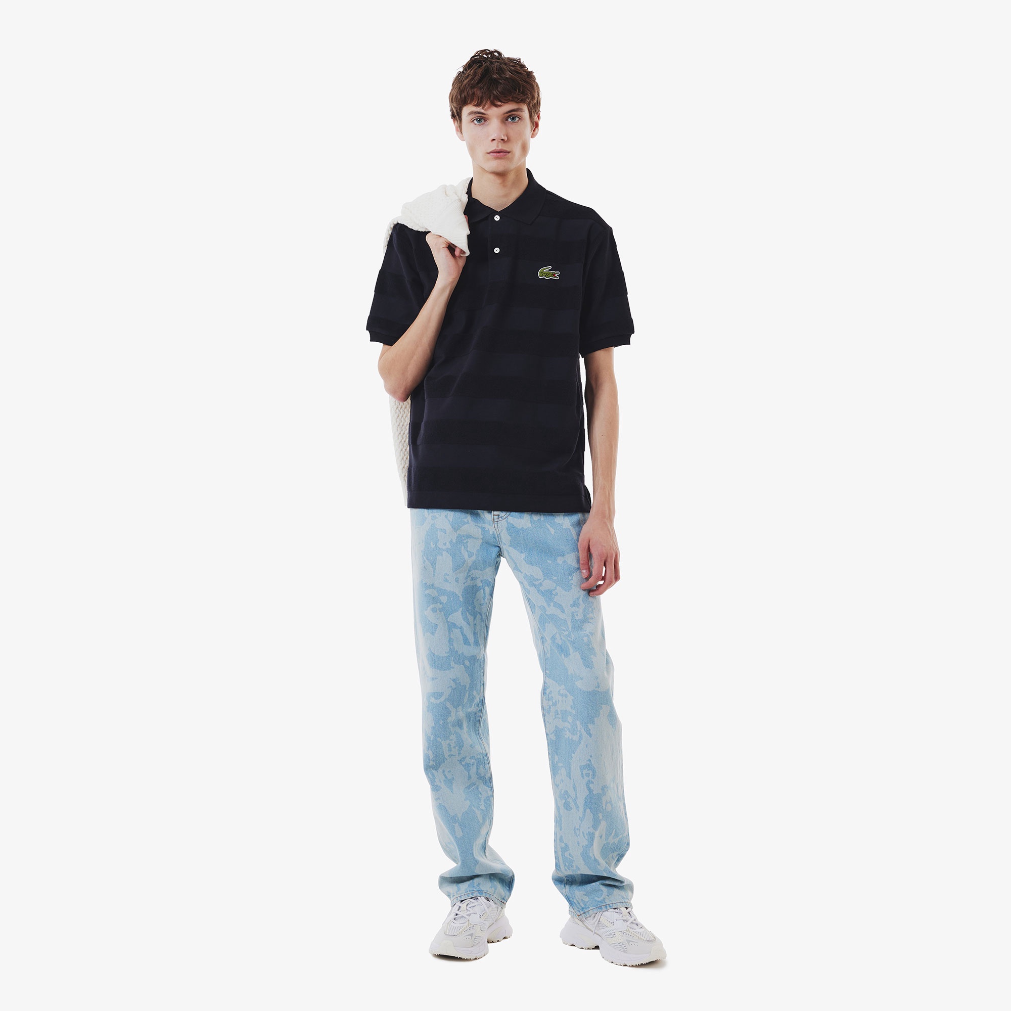 パイル地切り替え同色ボーダーポロシャツ